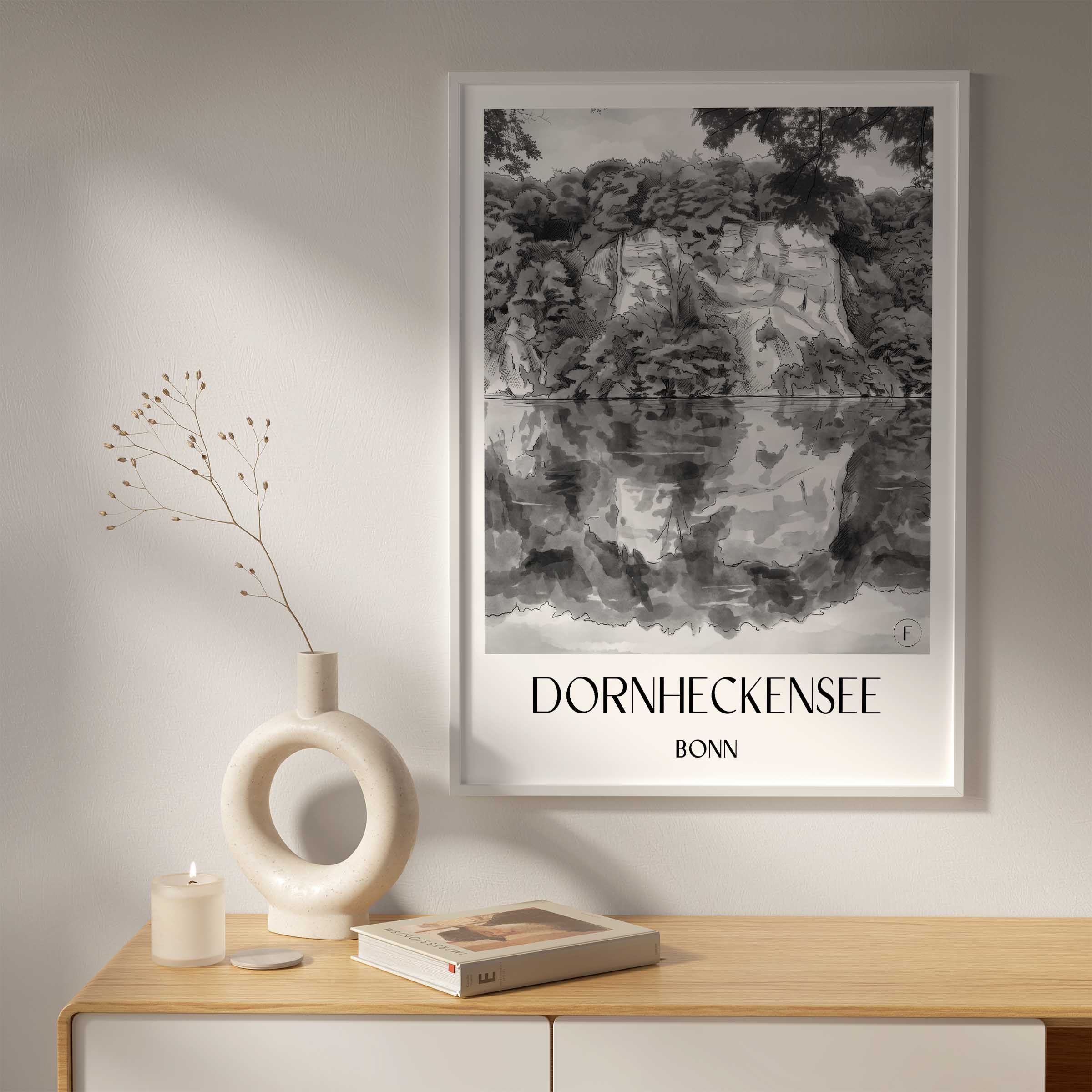 dornheckensee-bonn-deutschland-poster-aquarell-schwarz-weiss