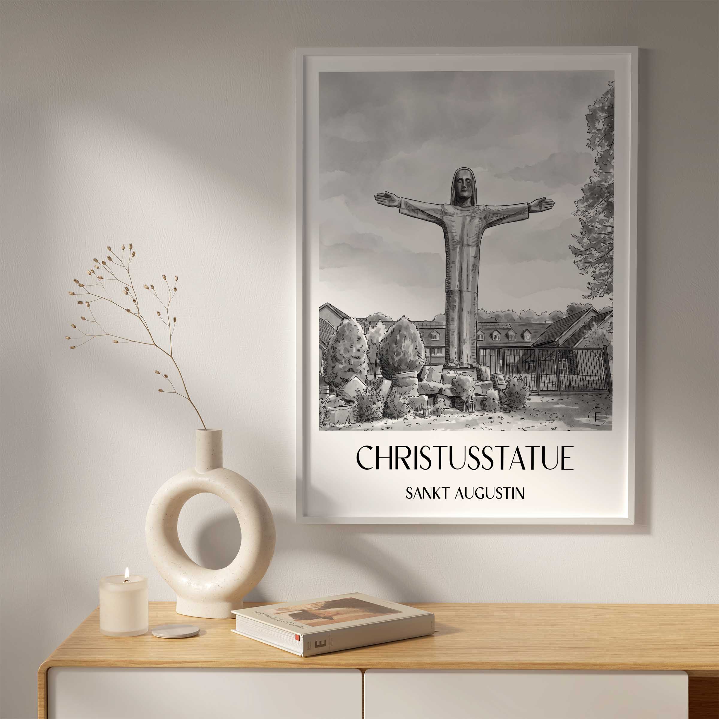 christusstatue-sankt-augustin-deutschland-poster-aquarell-schwarz-weiss
