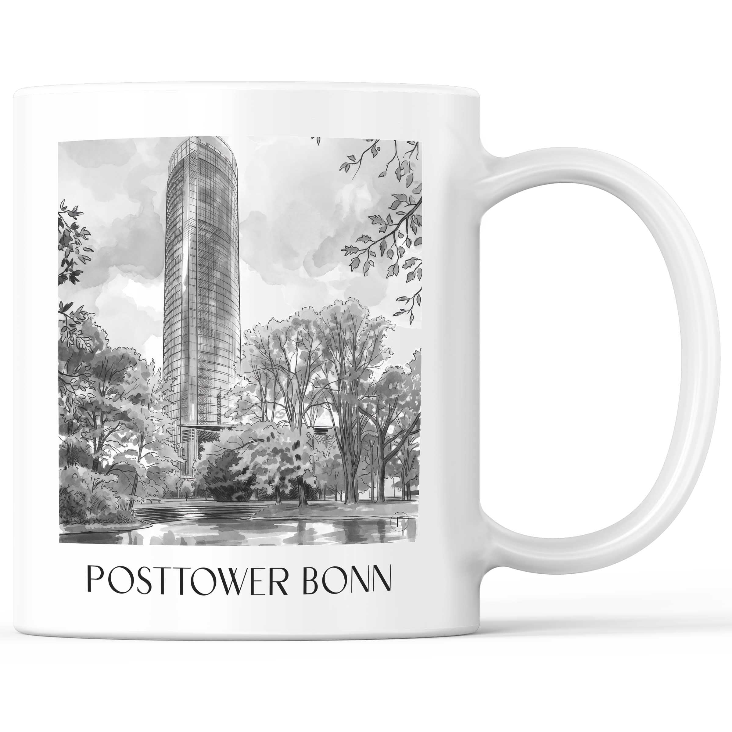 posttower-bonn-deutschland-kaffeebecher-aquarell-schwarz-weiss