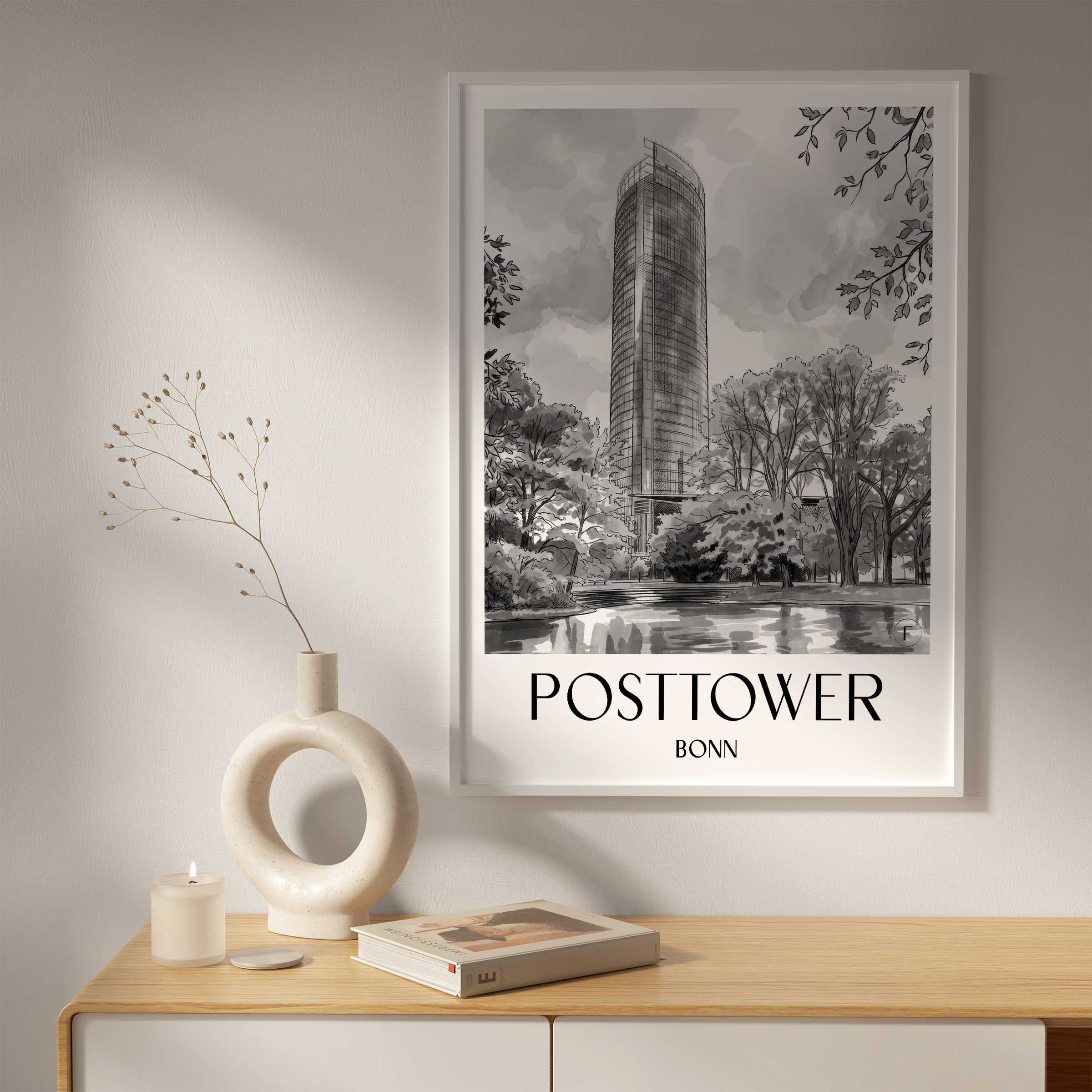posttower-bonn-deutschland-poster-aquarell-schwarz-weiss
