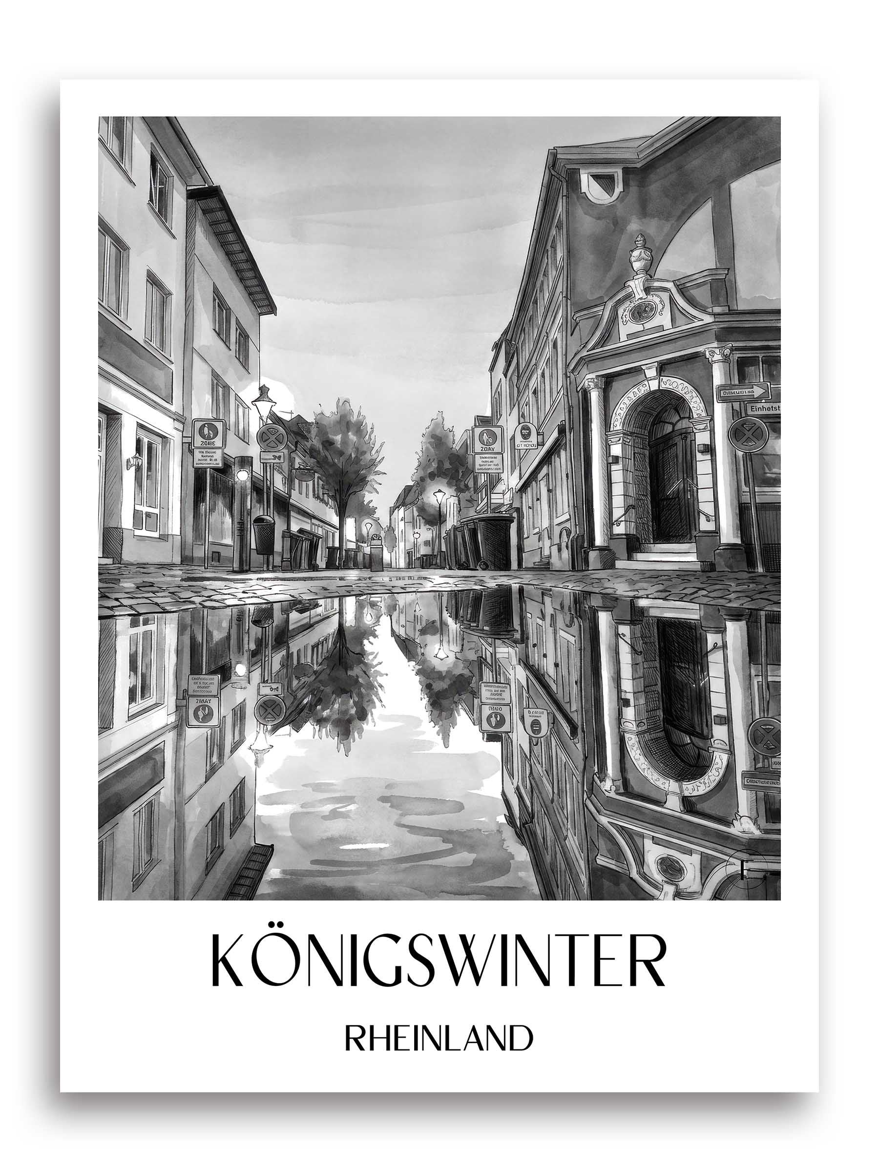 königswinter-rheinland-deutschland-poster-aquarell-schwarz-weiss