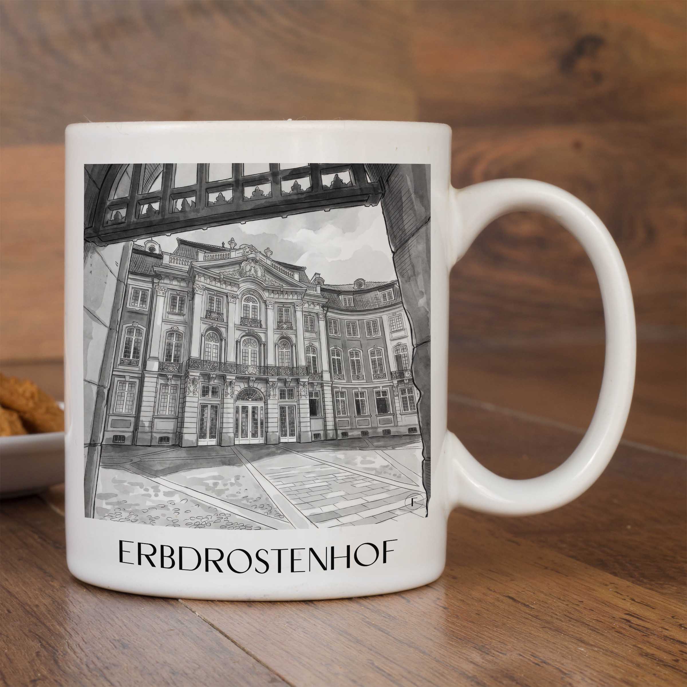erbdrostenhof-münster-deutschland-kaffeebecher-aquarell-schwarz-weiss