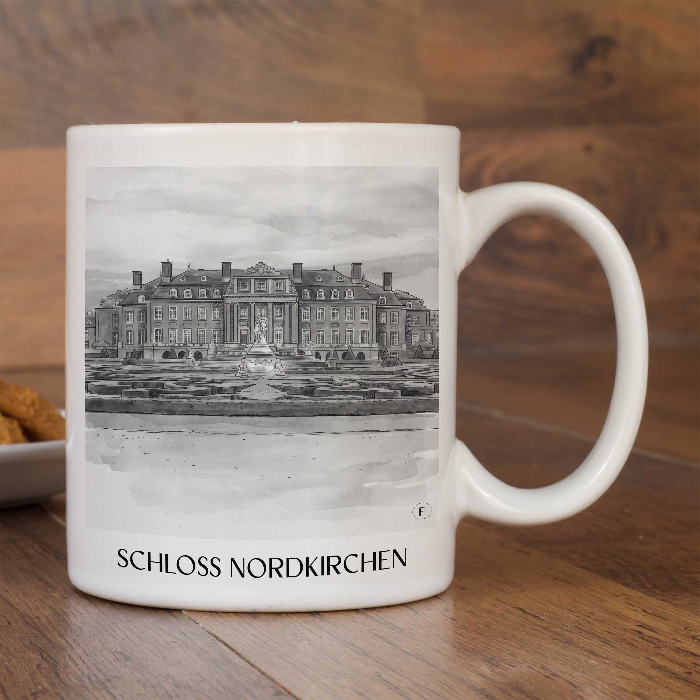 schloss-nordkirchen-münsterland-deutschland-kaffeebecher-aquarell-schwarz-weiss