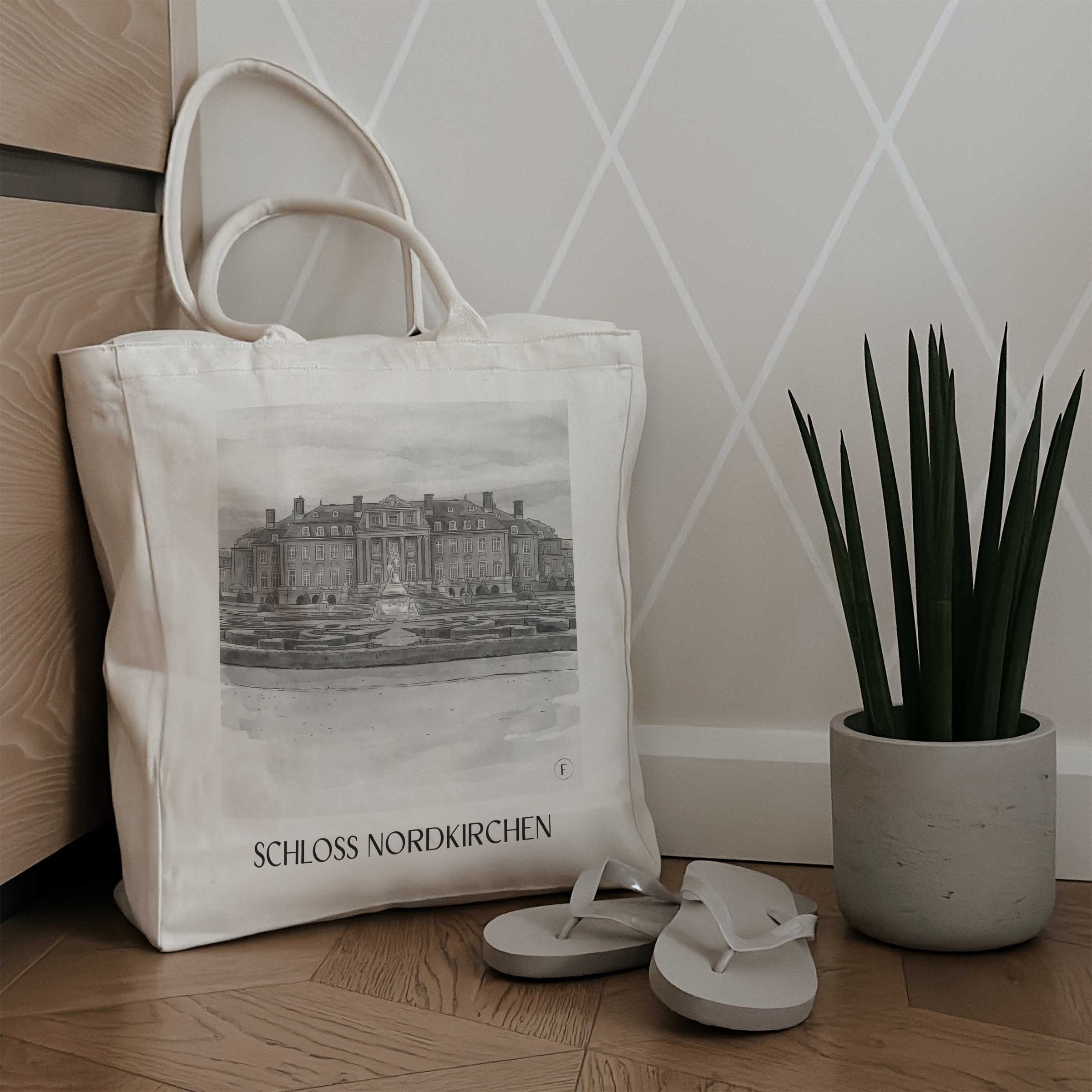 schloss-nordkirchen-münsterland-deutschland-einkaufstasche-aquarell-schwarz-weiss