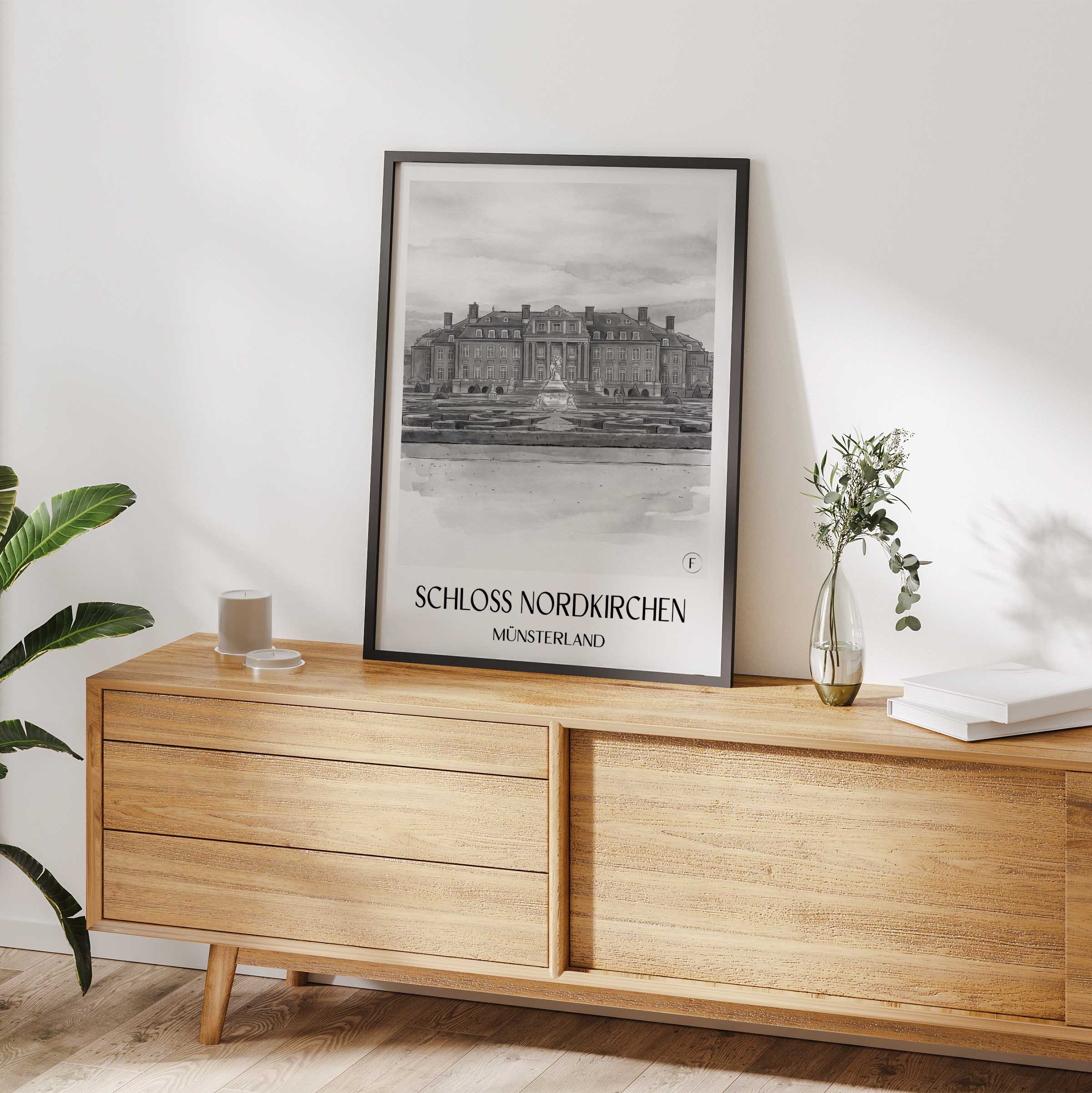 schloss-nordkirchen-münsterland-deutschland-poster-aquarell-schwarz-weiss