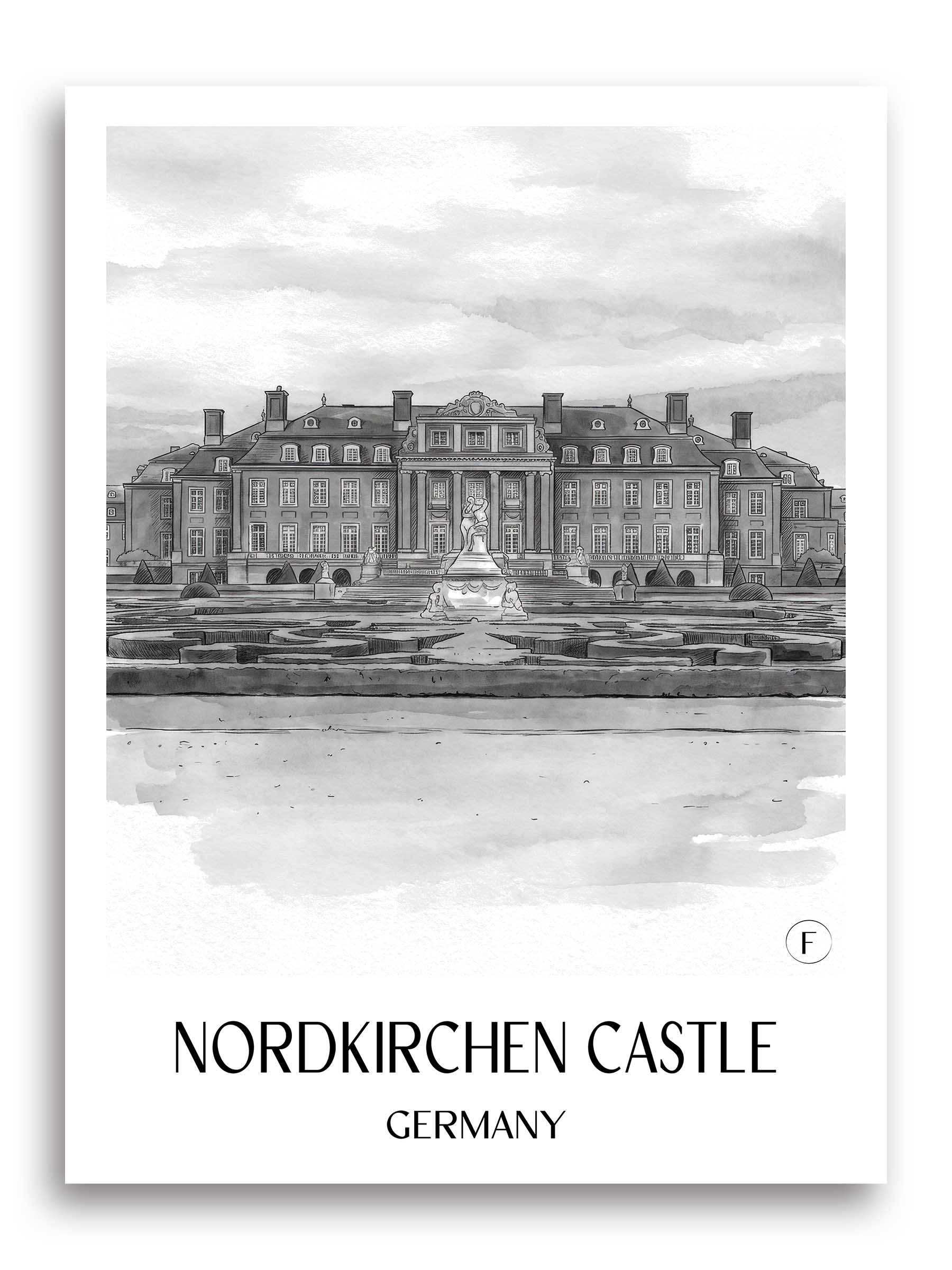 Schloss Nordkirchen Poster - Münsterland - Deutschland Kunstdruck - Aquarell Schwarz-Weiß von A4 bis A1