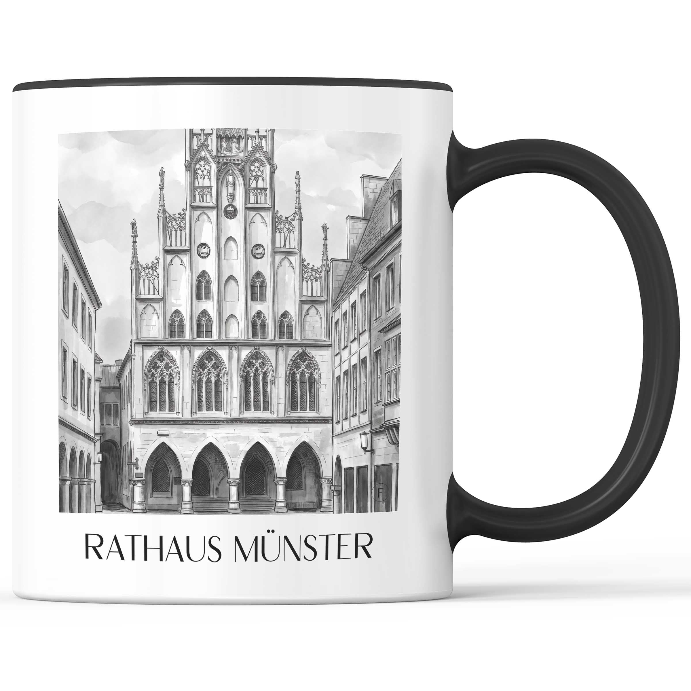 rathaus-münster-deutschland-kaffeebecher-aquarell-schwarz-weiss