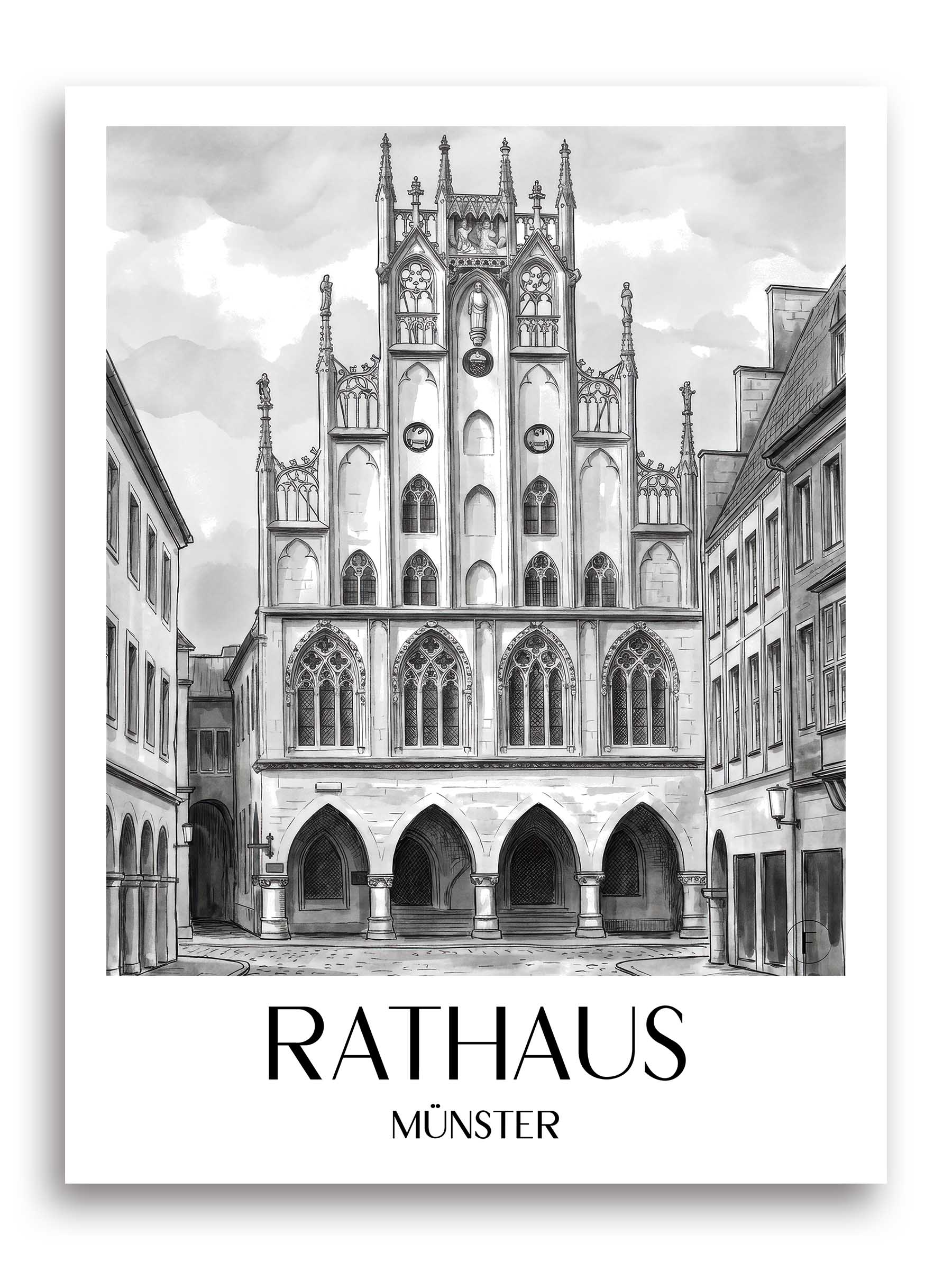 rathaus-münster-deutschland-poster-aquarell-schwarz-weiss