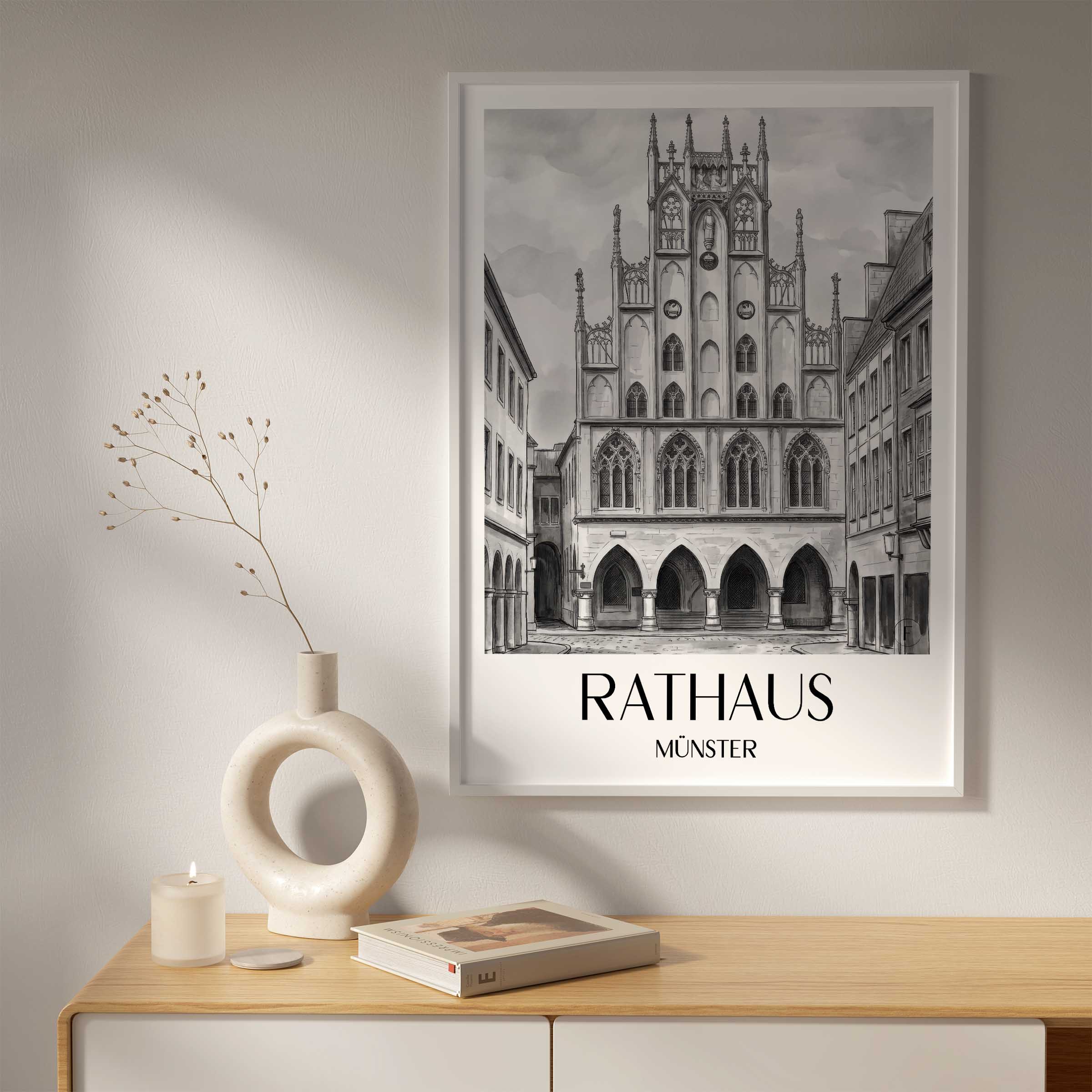 rathaus-münster-deutschland-poster-aquarell-schwarz-weiss