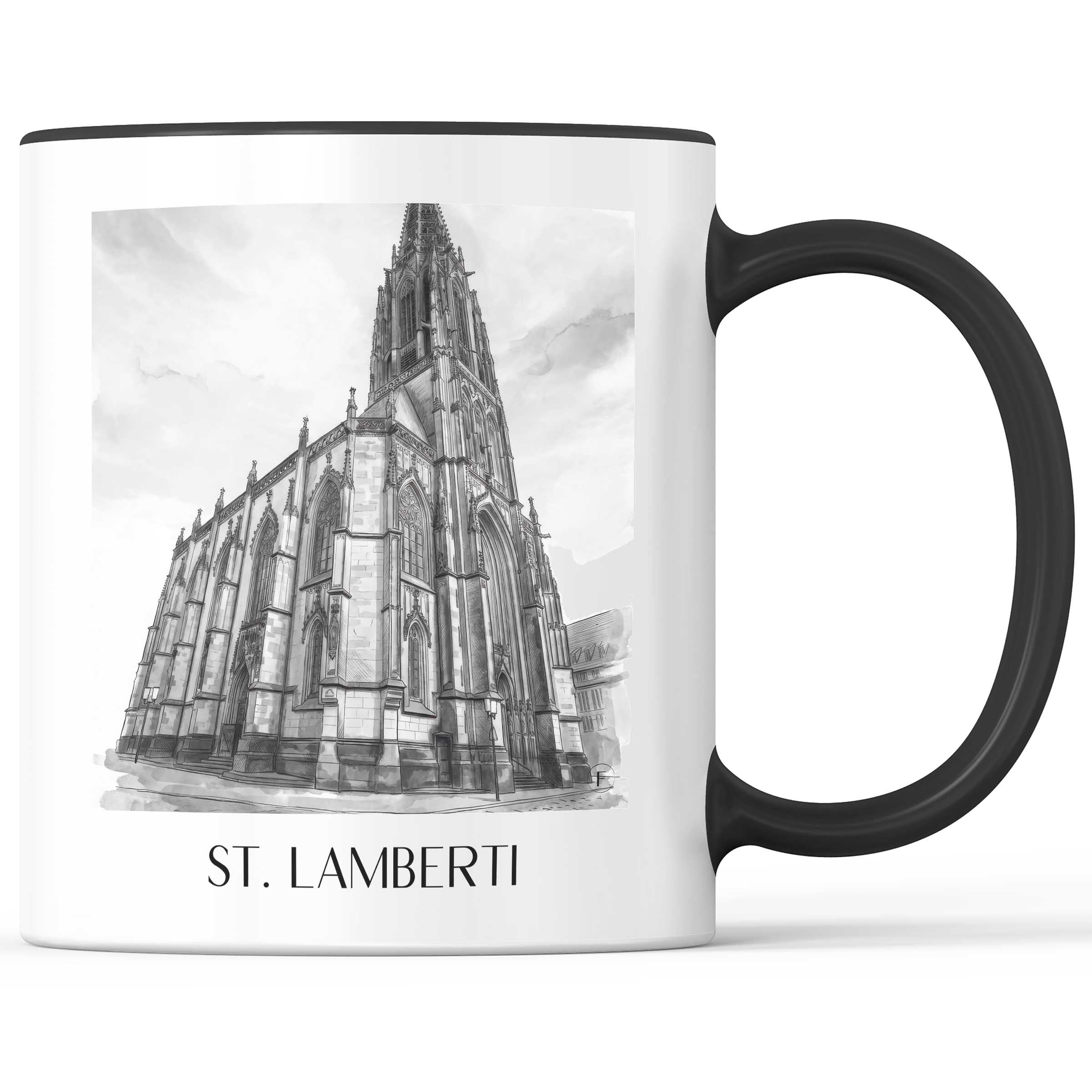 st.-lamberti-münster-deutschland-kaffeebecher-aquarell-schwarz-weiss