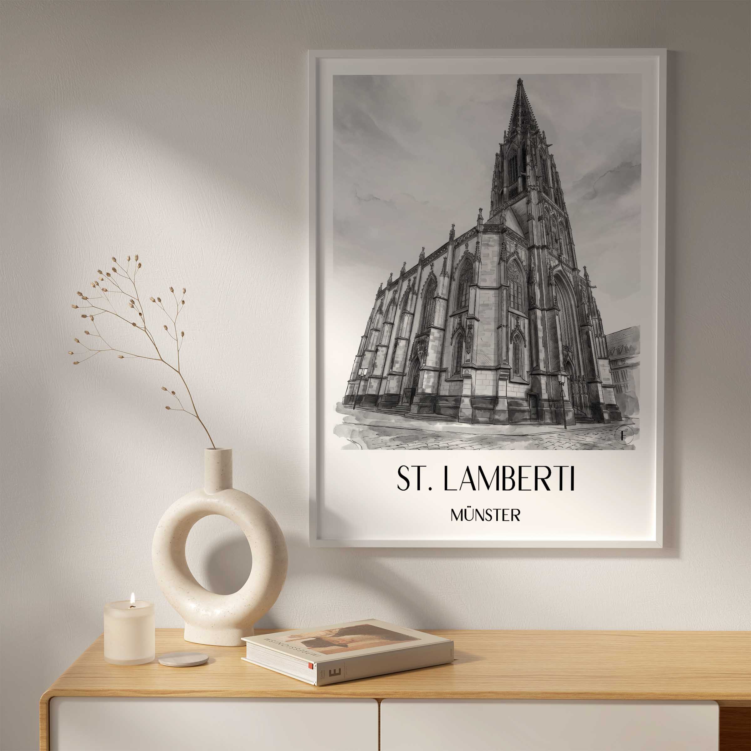 st.-lamberti-münster-deutschland-poster-aquarell-schwarz-weiss
