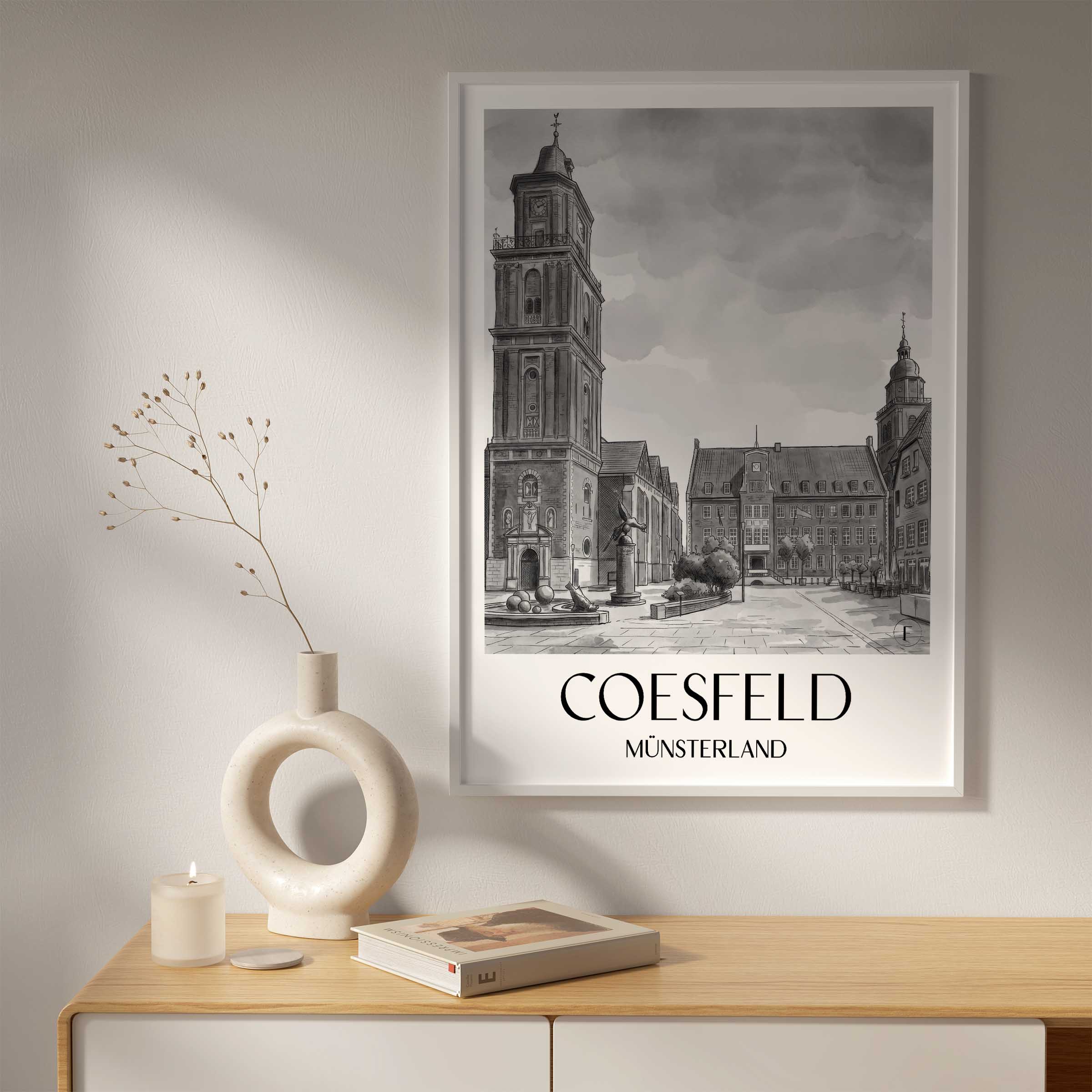 coesfeld-münsterland-deutschland-poster-aquarell-schwarz-weiss