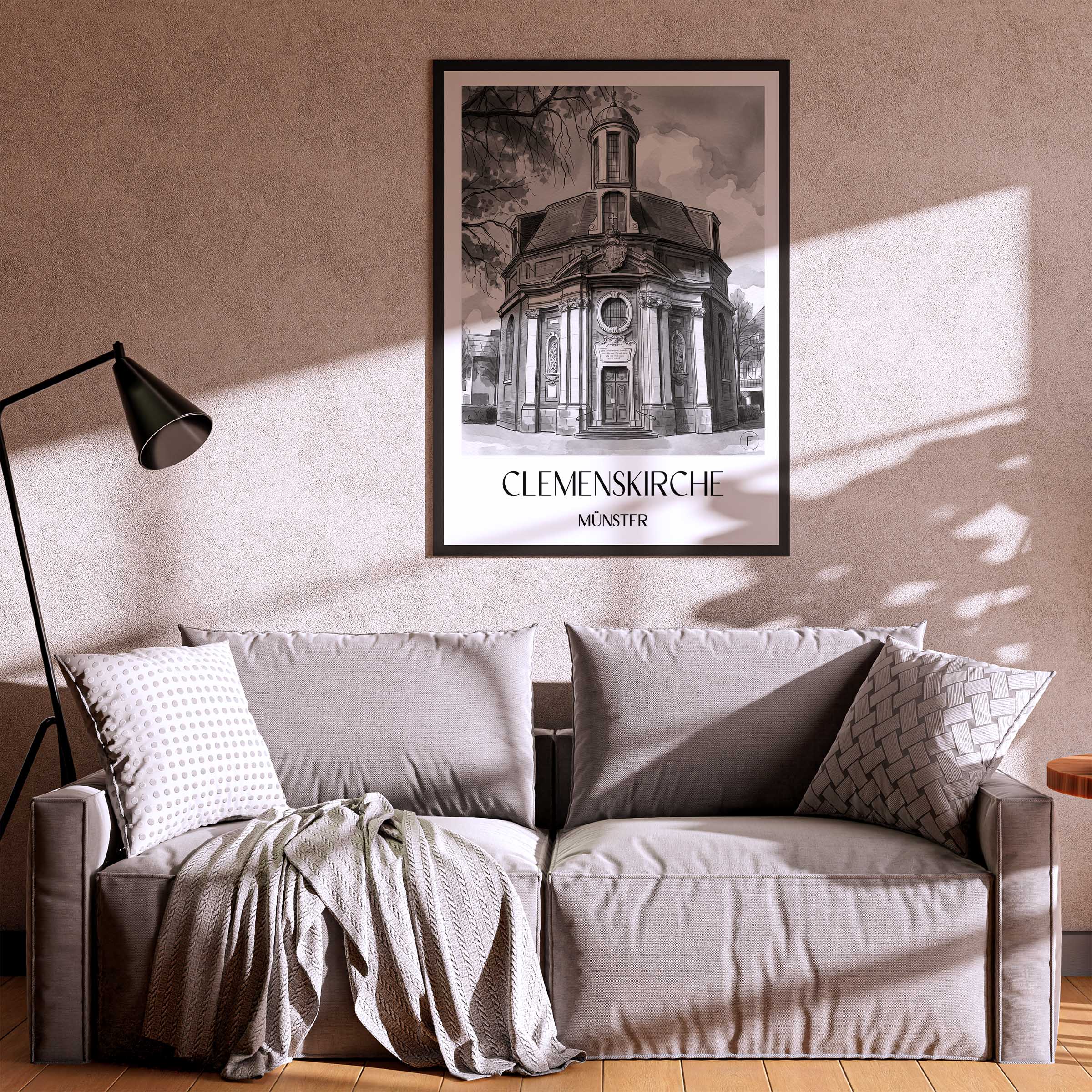 clemenskirche-münster-deutschland-poster-aquarell-schwarz-weiss