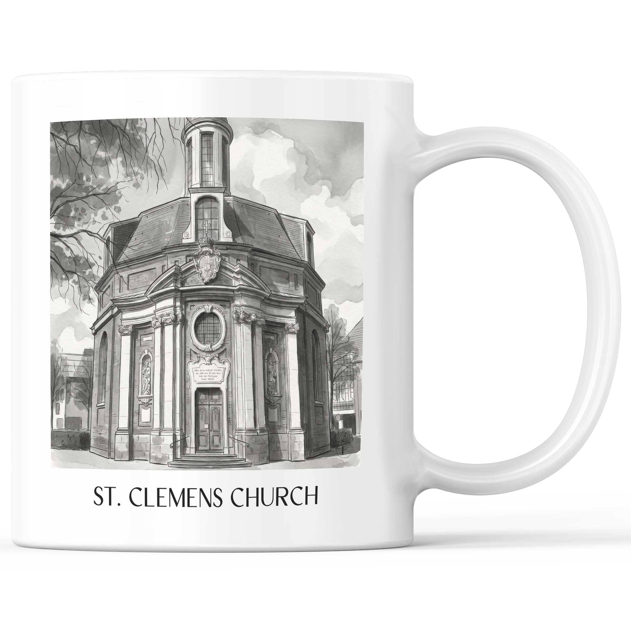 Clemenskirche Kaffeebecher - Münster - Deutschland Becher - Kaffeetasse im Aquarell Schwarz-Weiß Stil
