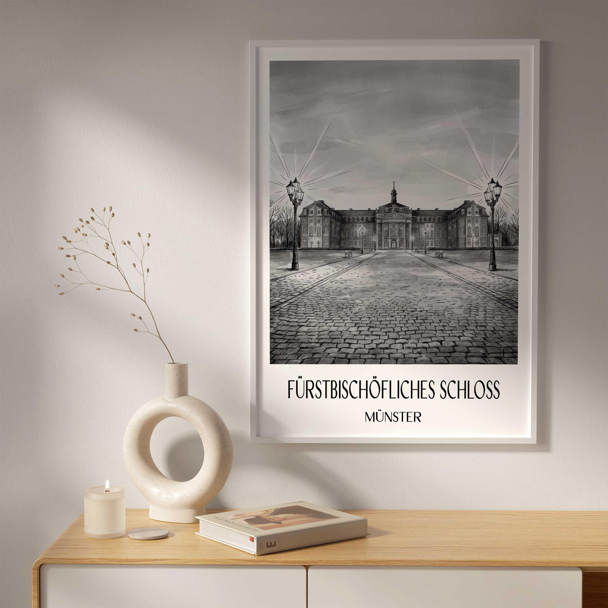fürstbischöfliches-schloss-münster-deutschland-poster-aquarell-schwarz-weiss