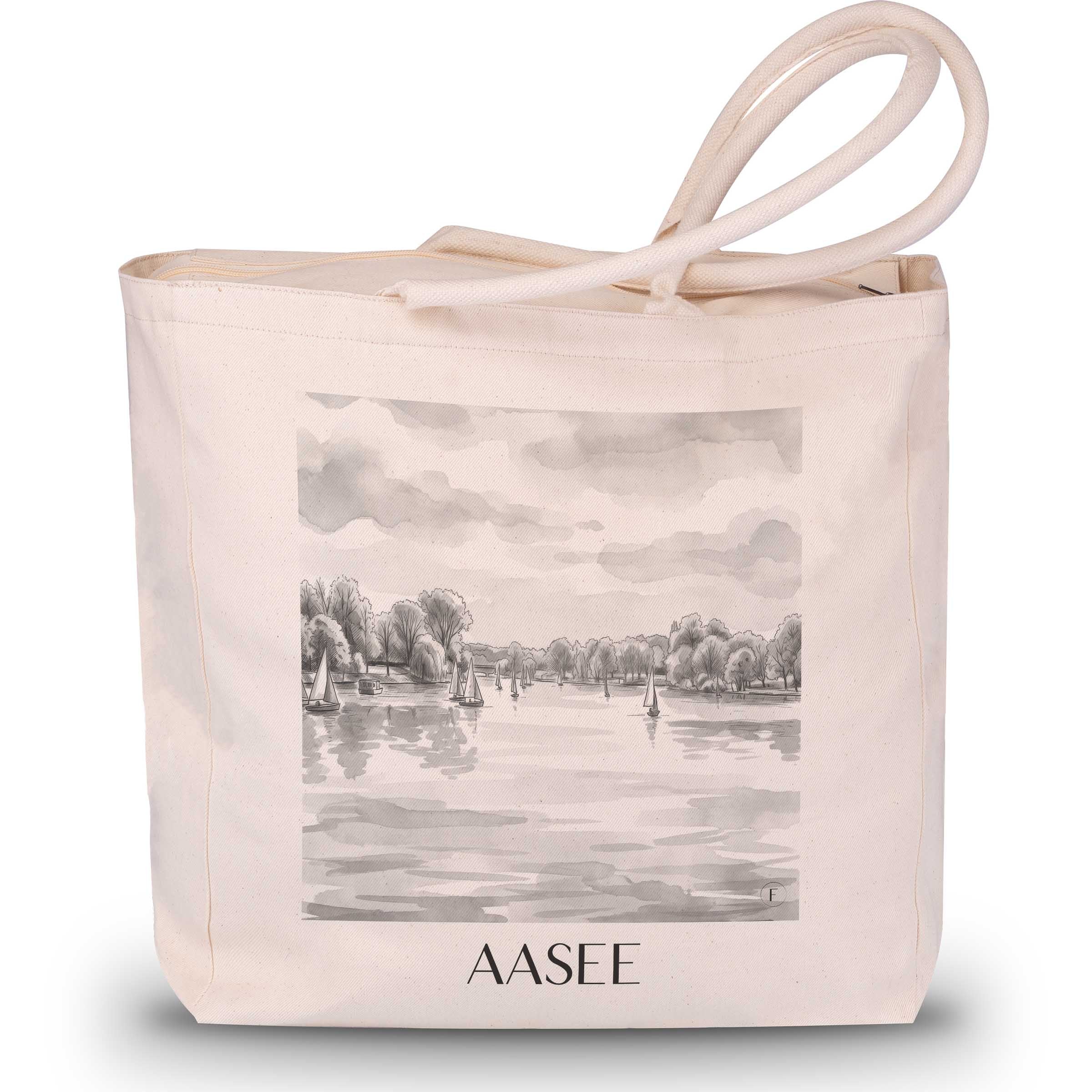 Aasee Shopping Tasche - Münster - Deutschland Tote Bag - Einkaufstasche im Aquarell Schwarz-Weiß Stil