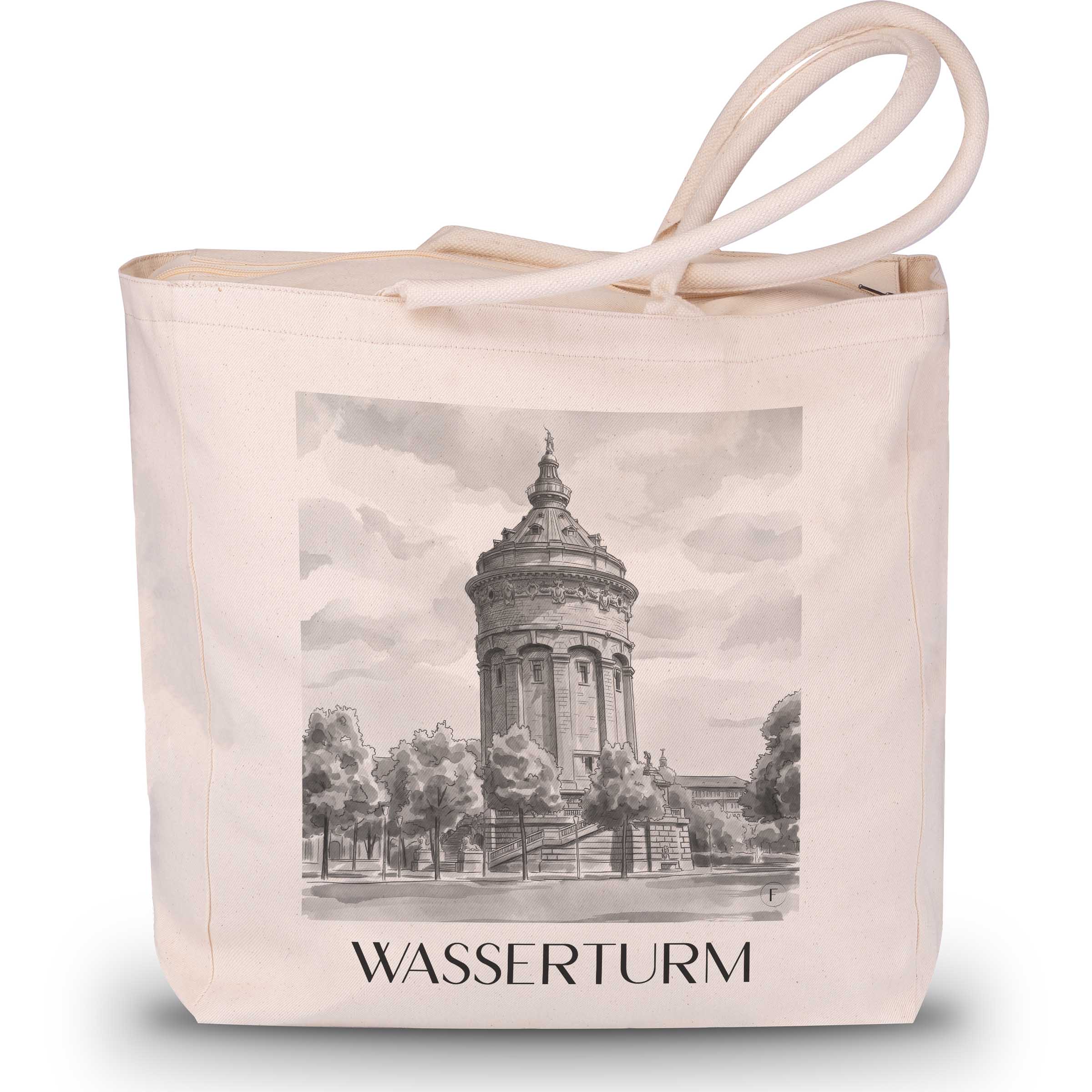 wasserturm-mannheim-deutschland-einkaufstasche-aquarell-schwarz-weiss