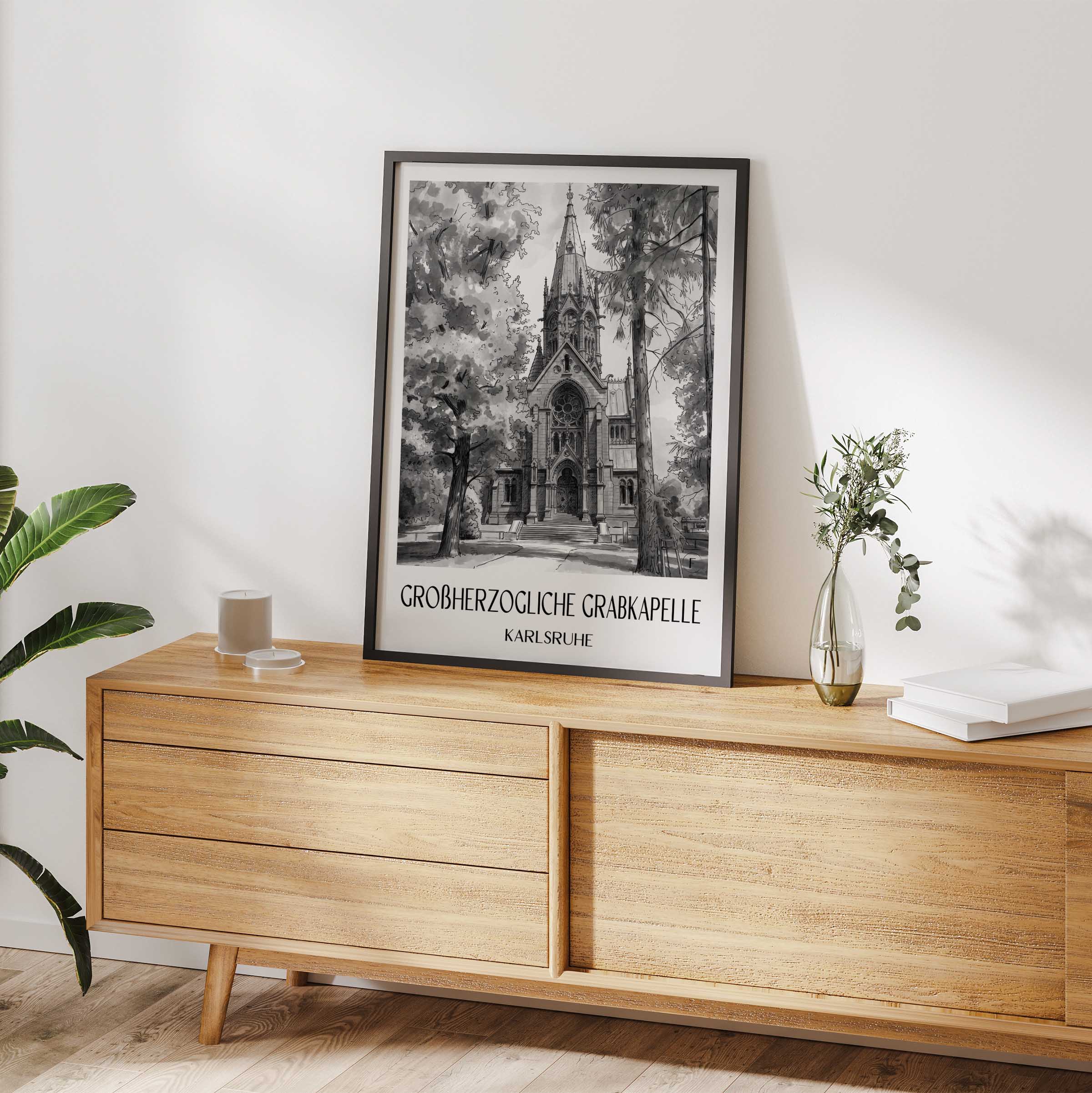 großherzogliche-grabkapelle-karlsruhe-deutschland-poster-aquarell-schwarz-weiss