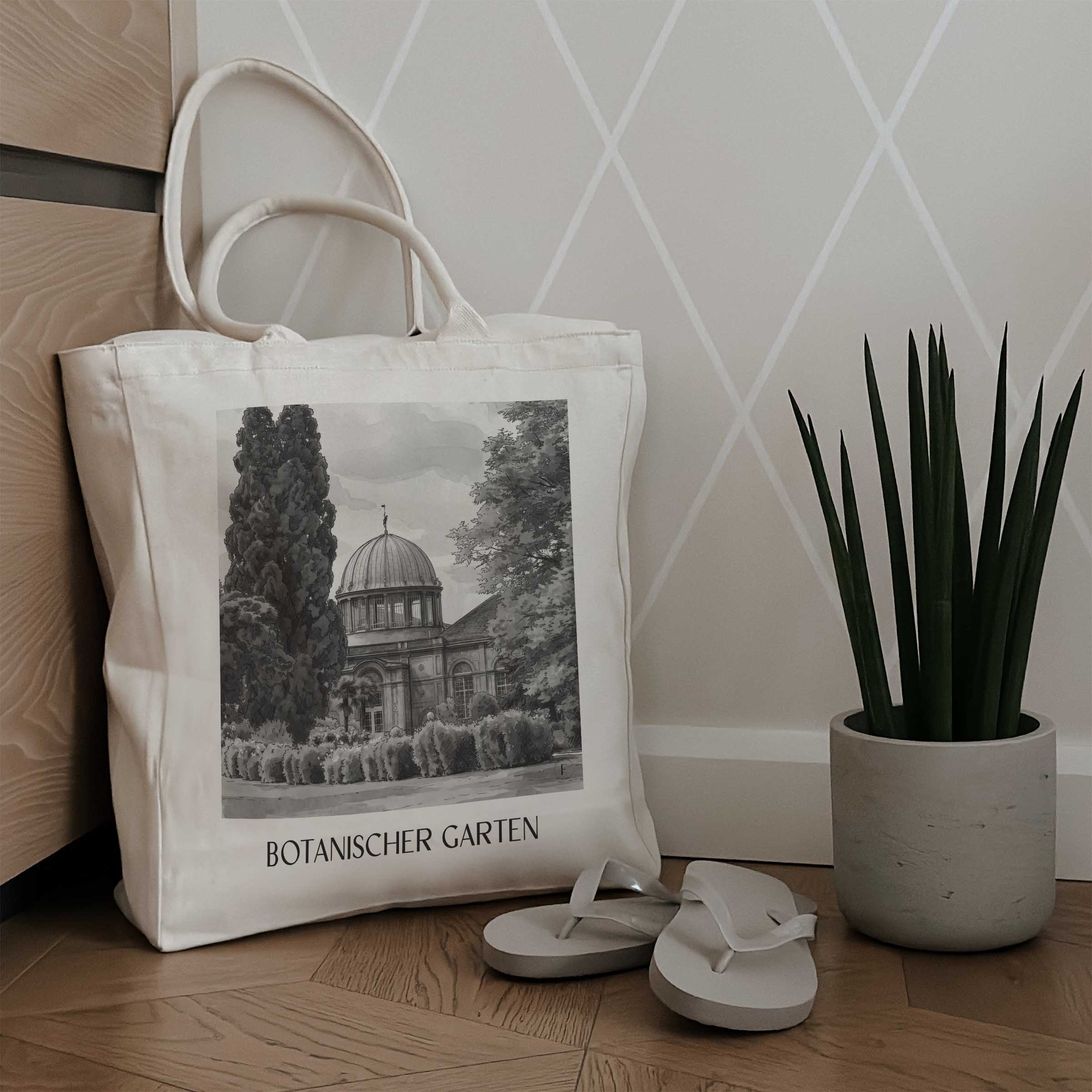 botanischer-garten-karlsruhe-deutschland-einkaufstasche-aquarell-schwarz-weiss