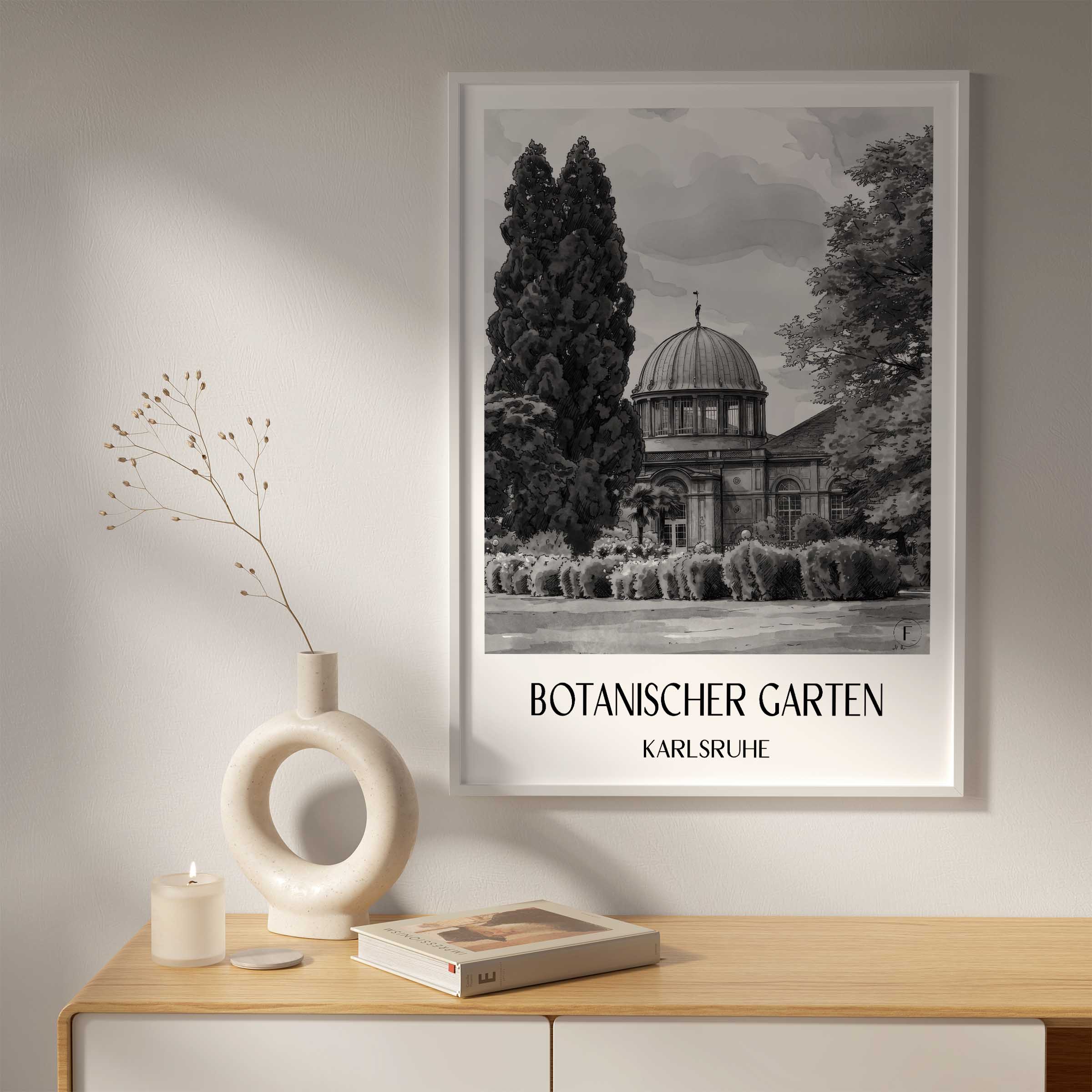 botanischer-garten-karlsruhe-deutschland-poster-aquarell-schwarz-weiss