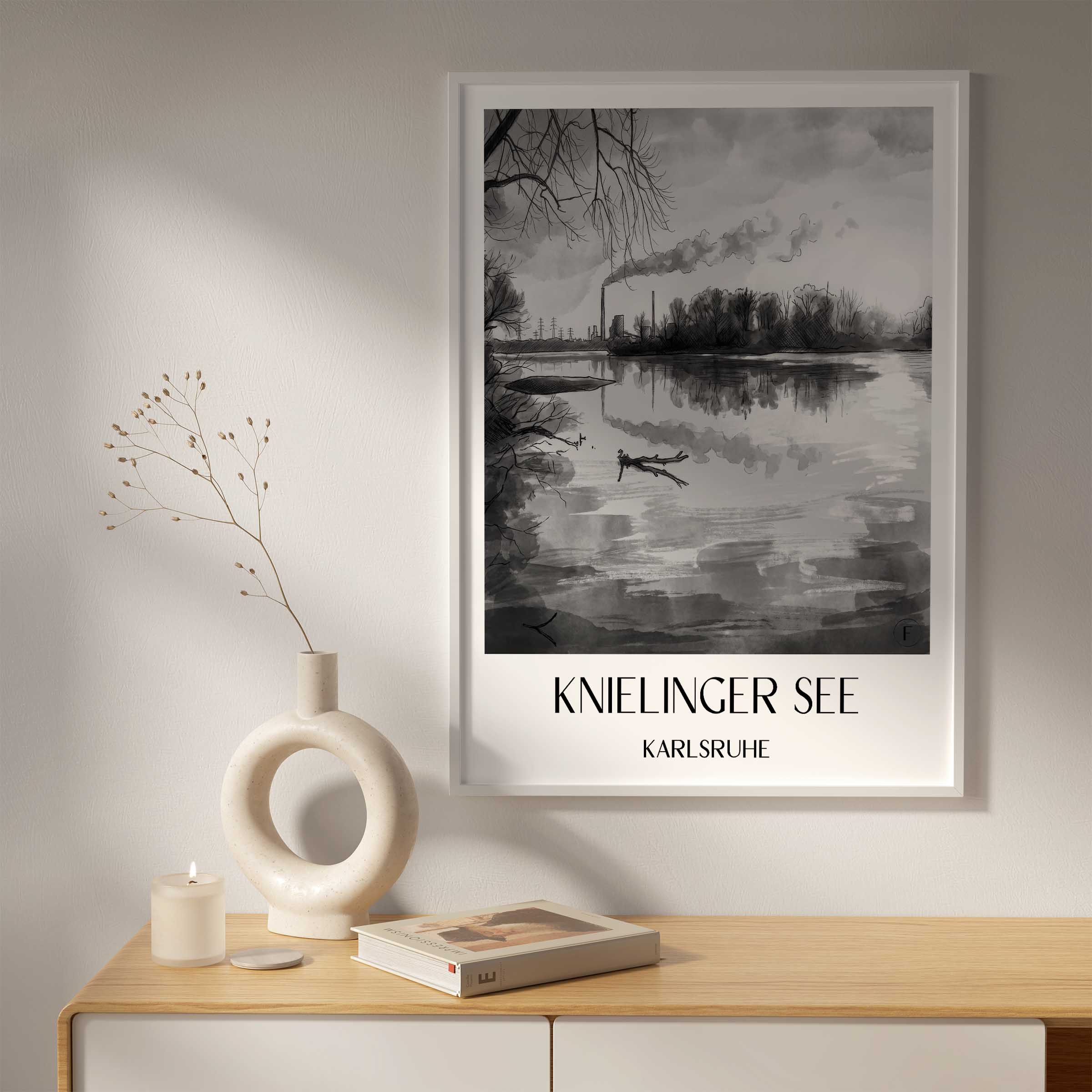 knielinger-see-karlsruhe-deutschland-poster-aquarell-schwarz-weiss