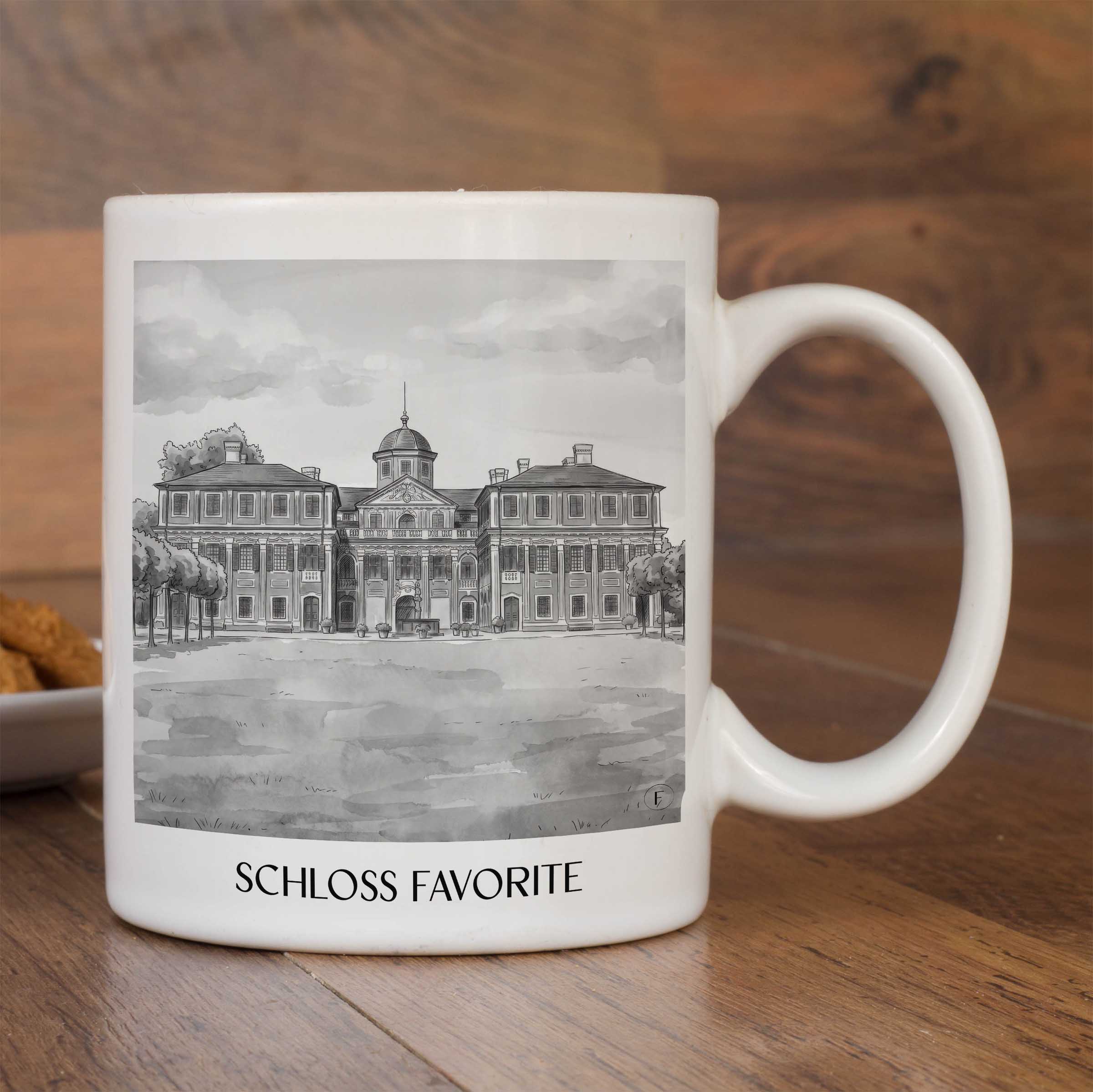 schloss-favorite-rastatt-deutschland-kaffeebecher-aquarell-schwarz-weiss