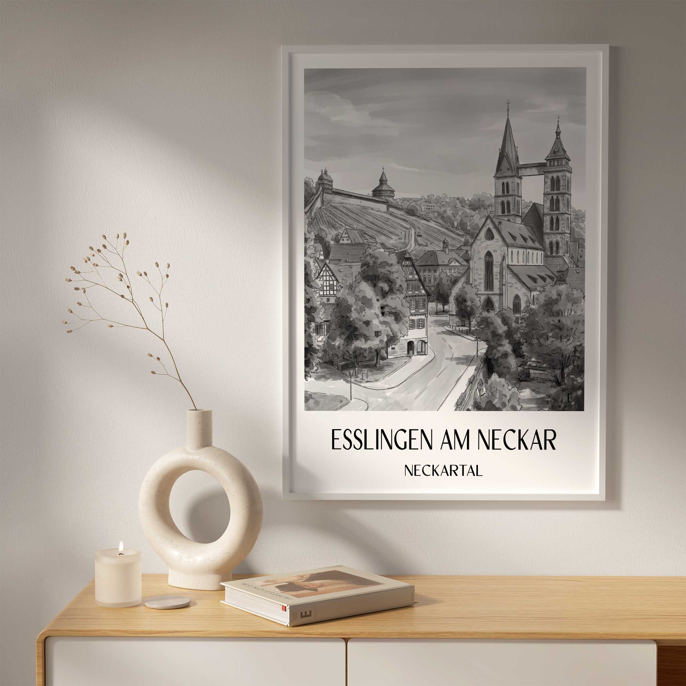 esslingen-am-neckar-neckartal-deutschland-poster-aquarell-schwarz-weiss