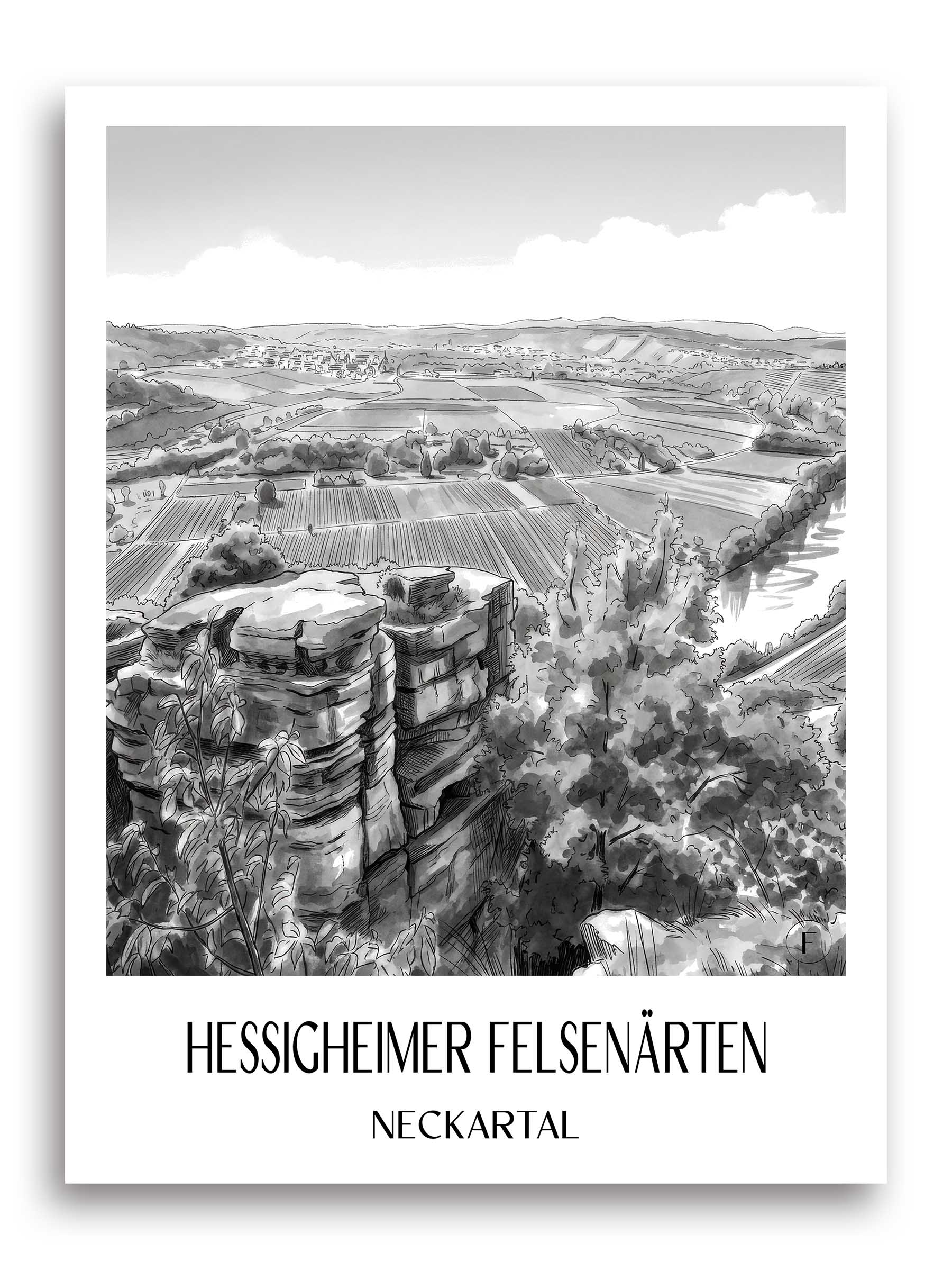 hessigheimer-felsenärten-neckartal-deutschland-poster-aquarell-schwarz-weiss
