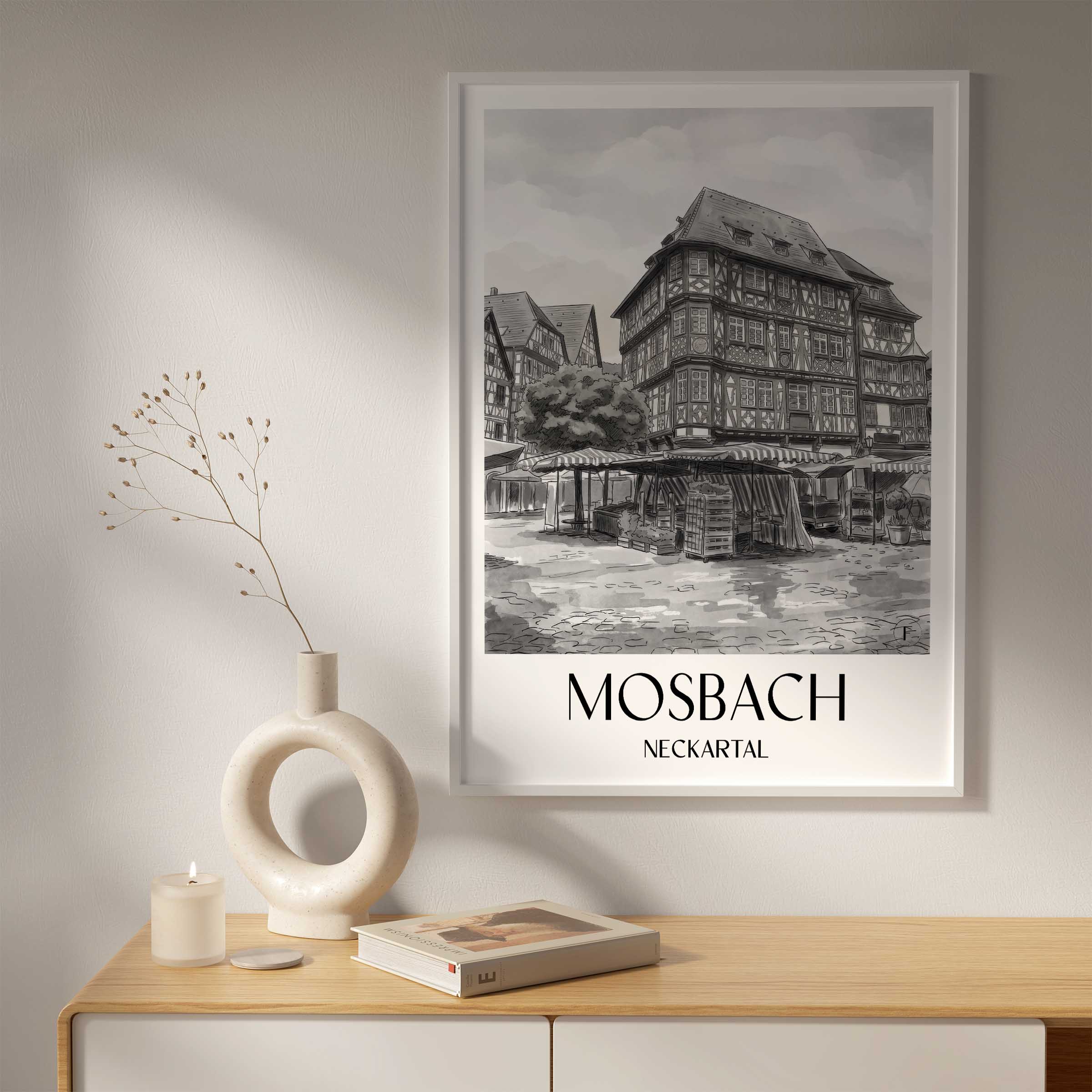 mosbach-neckartal-deutschland-poster-aquarell-schwarz-weiss