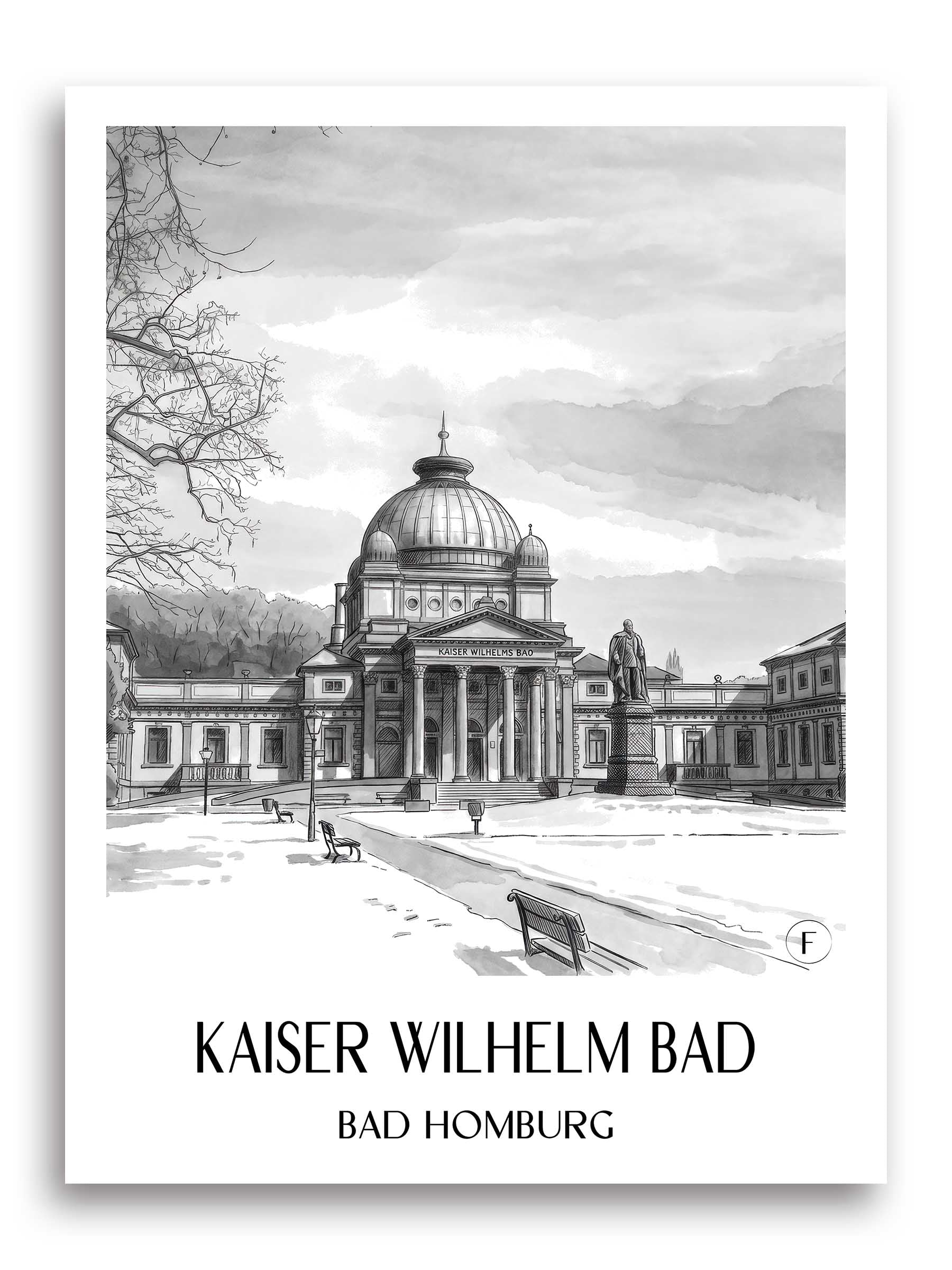 kaiser-wilhelm-bad-bad-homburg-deutschland-poster-aquarell-schwarz-weiss