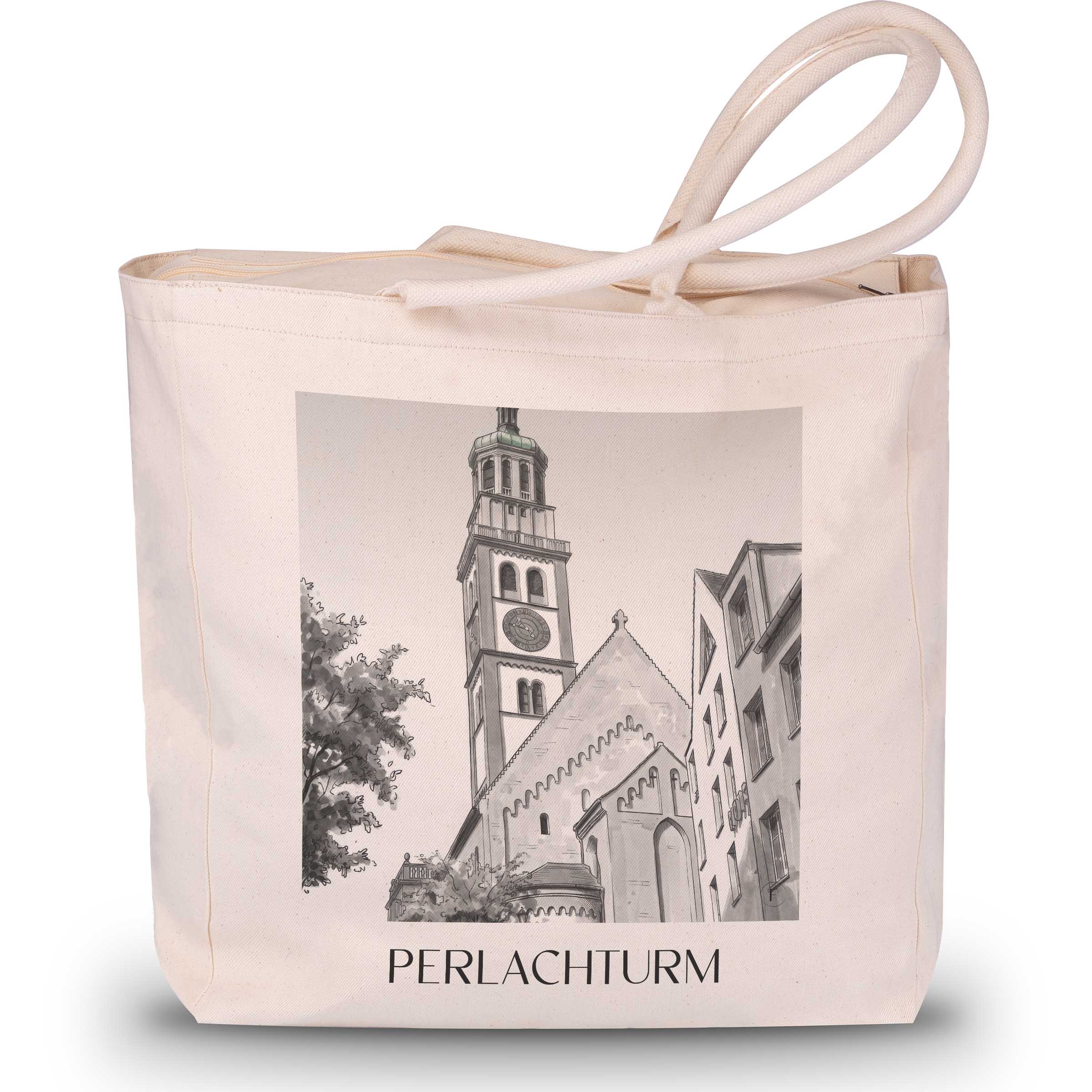 perlachturm-augsburg-deutschland-einkaufstasche-aquarell-schwarz-weiss