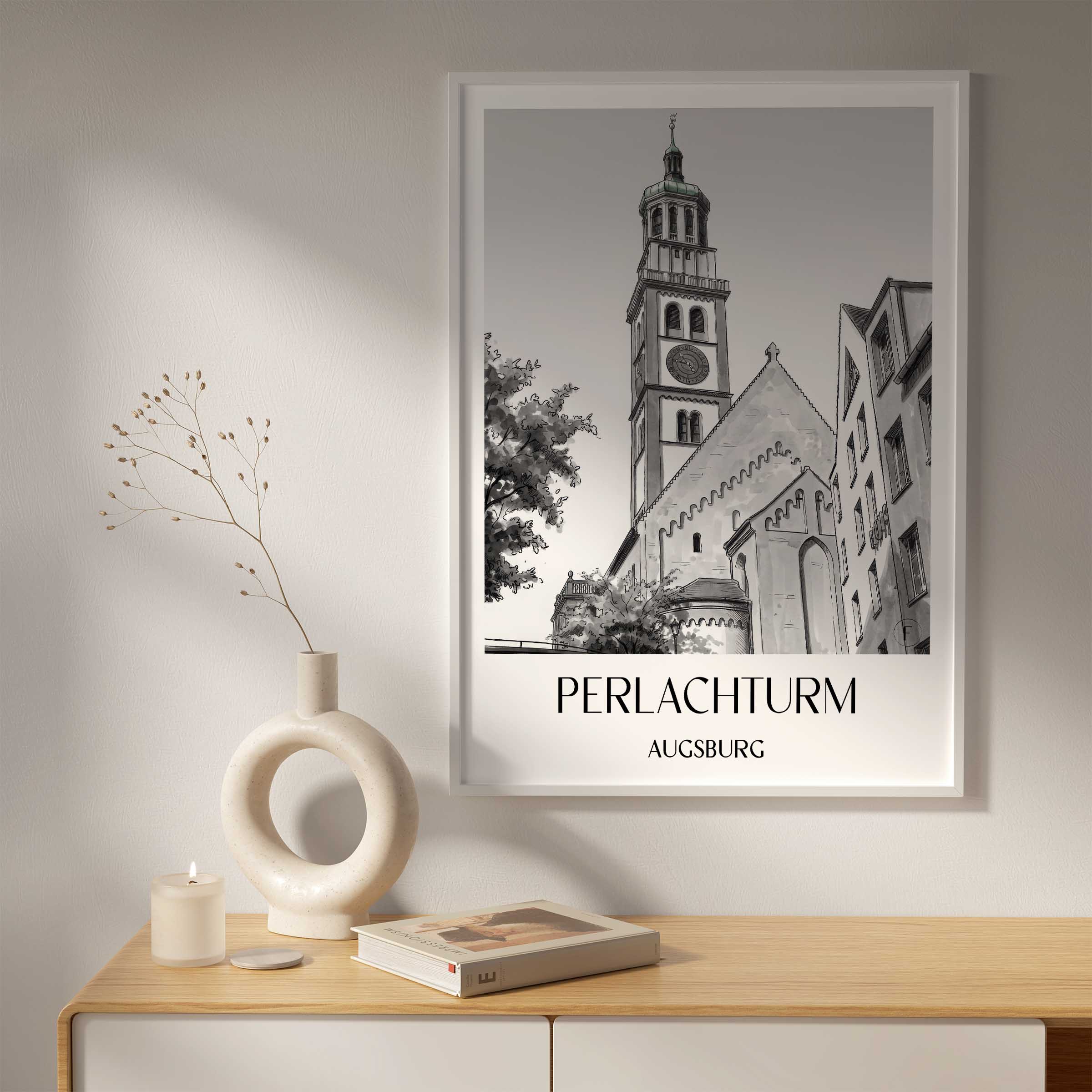 perlachturm-augsburg-deutschland-poster-aquarell-schwarz-weiss