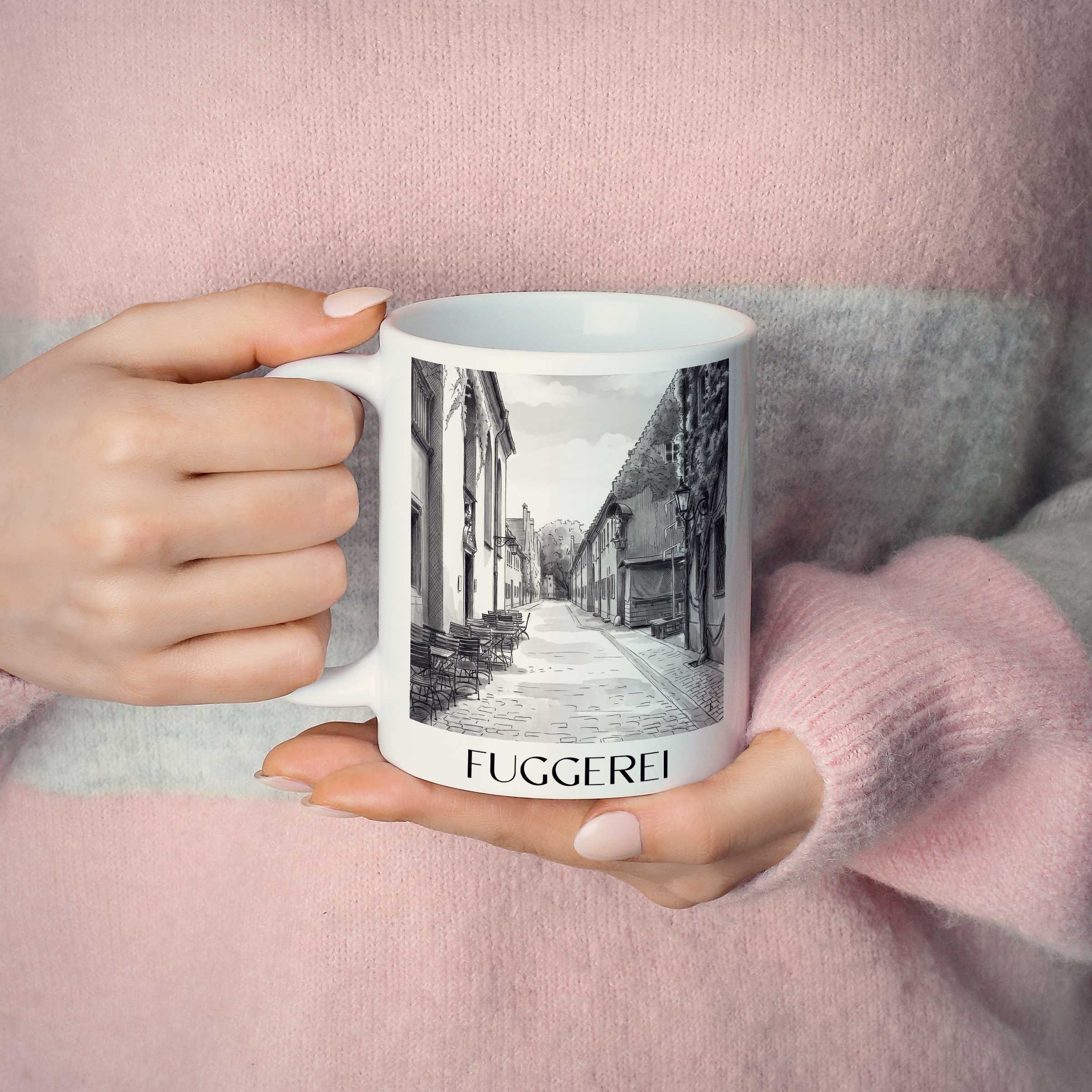 fuggerei-augsburg-deutschland-kaffeebecher-aquarell-schwarz-weiss