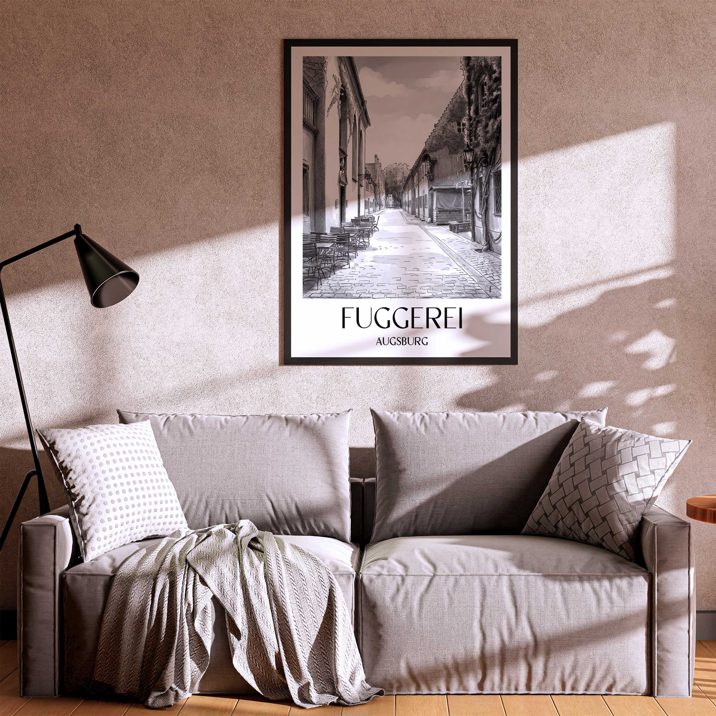 fuggerei-augsburg-deutschland-poster-aquarell-schwarz-weiss