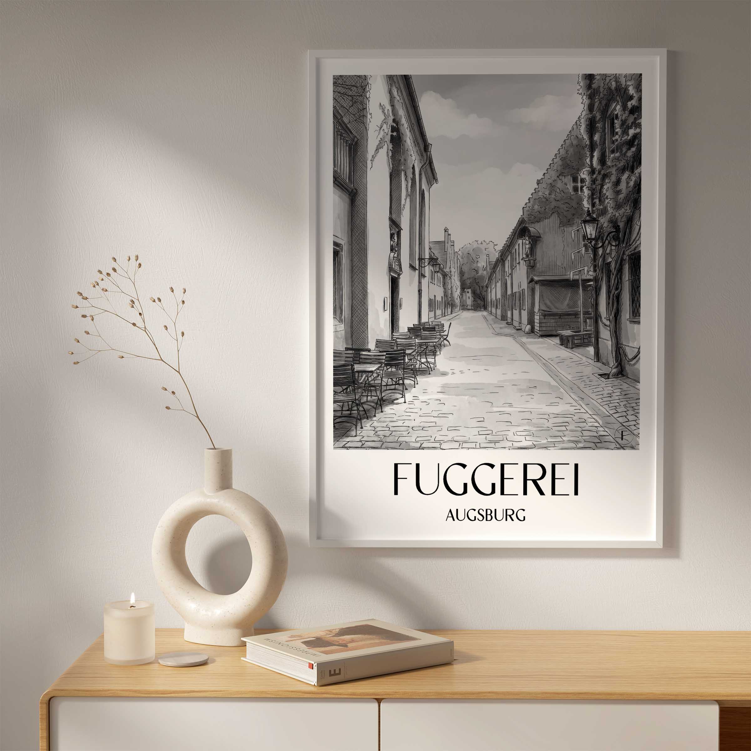 fuggerei-augsburg-deutschland-poster-aquarell-schwarz-weiss