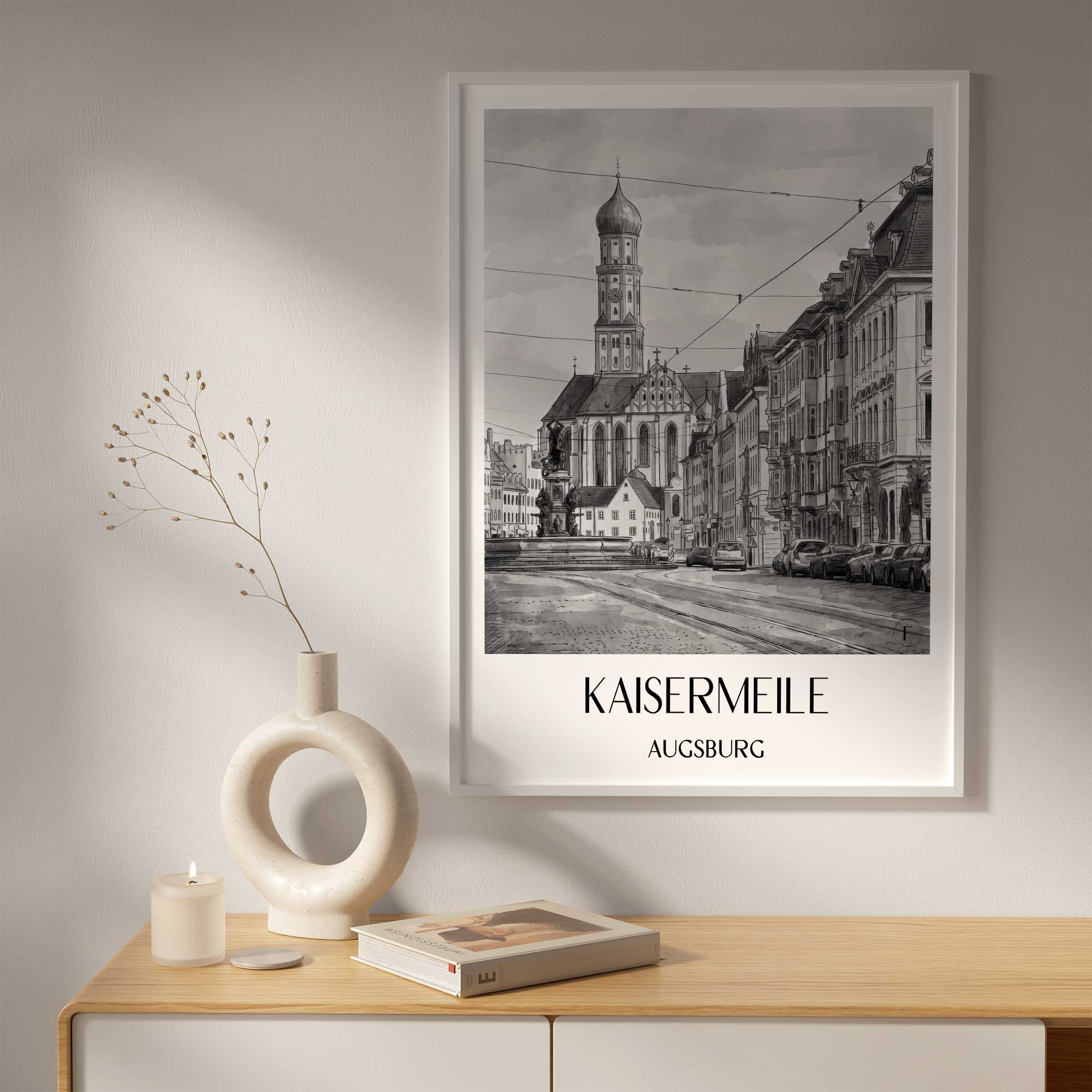 kaisermeile-augsburg-deutschland-poster-aquarell-schwarz-weiss
