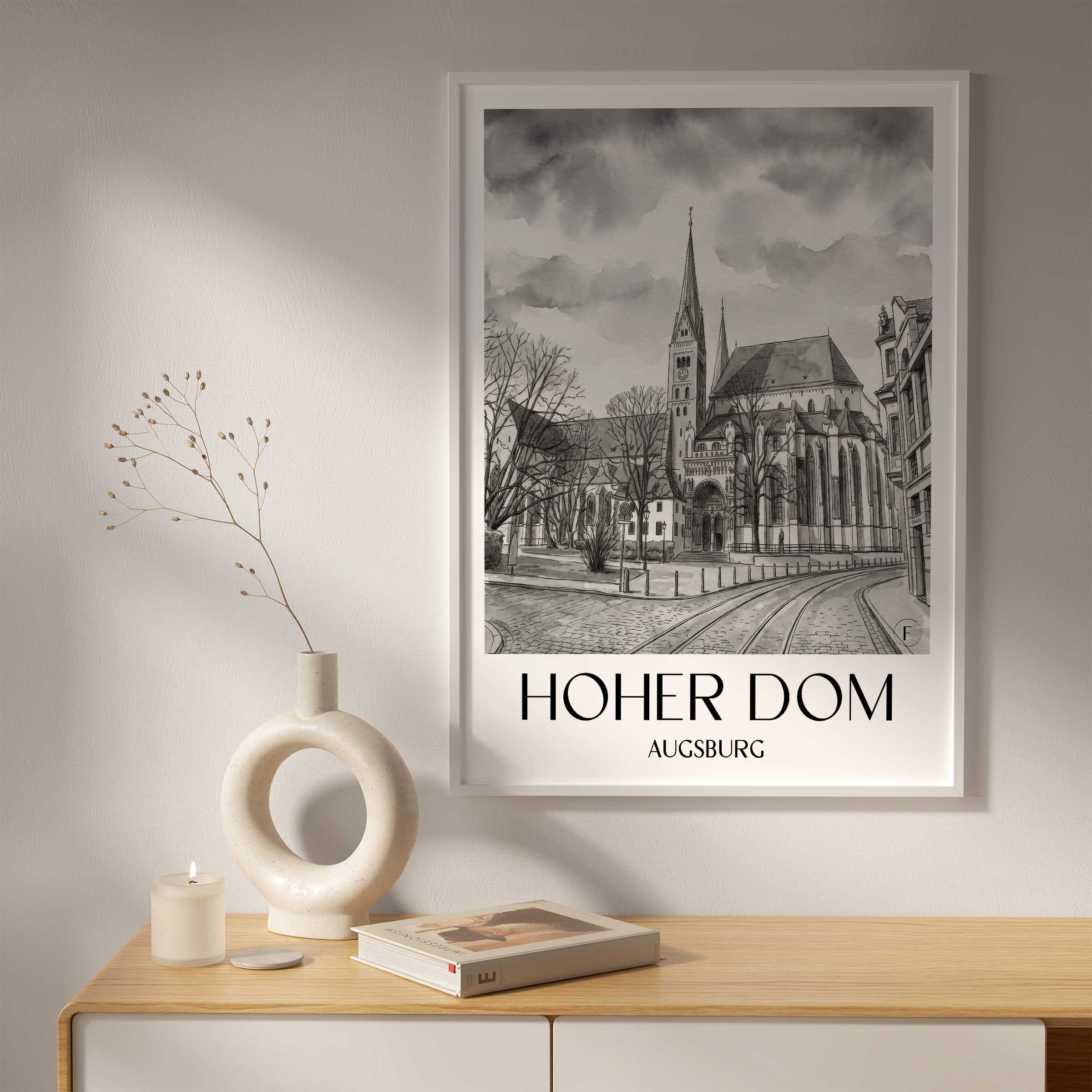 hoher-dom-augsburg-deutschland-poster-aquarell-schwarz-weiss