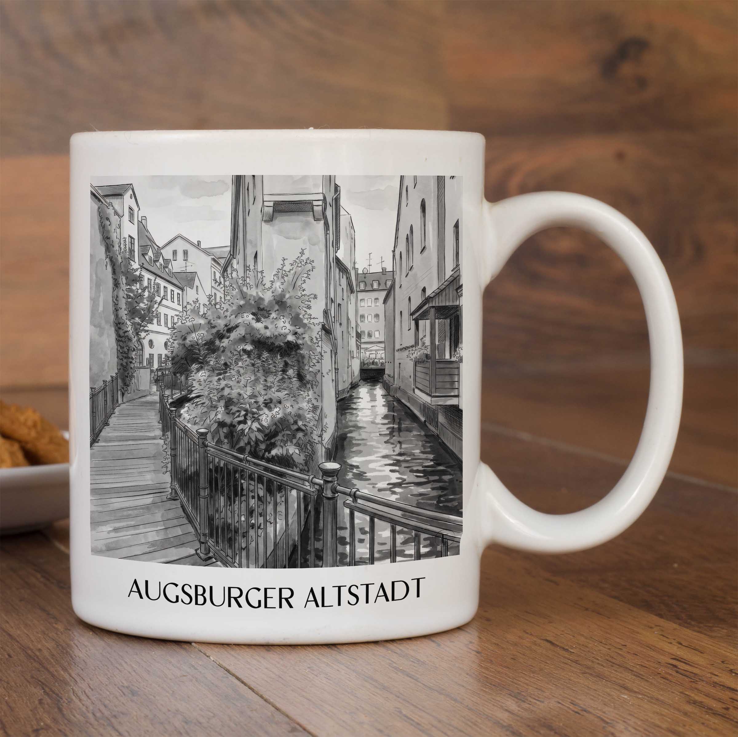 altstadt-augsburg-deutschland-kaffeebecher-aquarell-schwarz-weiss