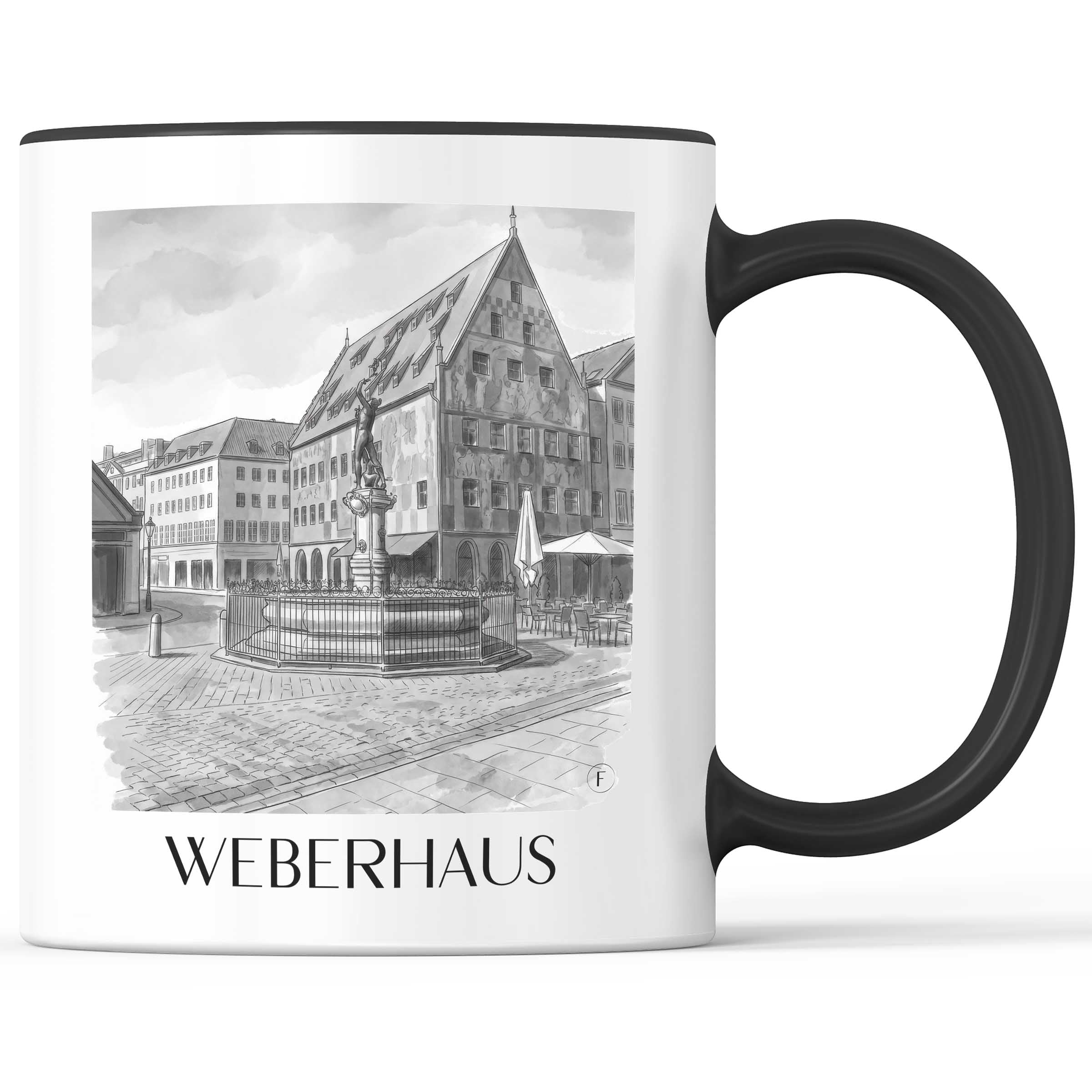 weberhaus-augsburg-deutschland-kaffeebecher-aquarell-schwarz-weiss