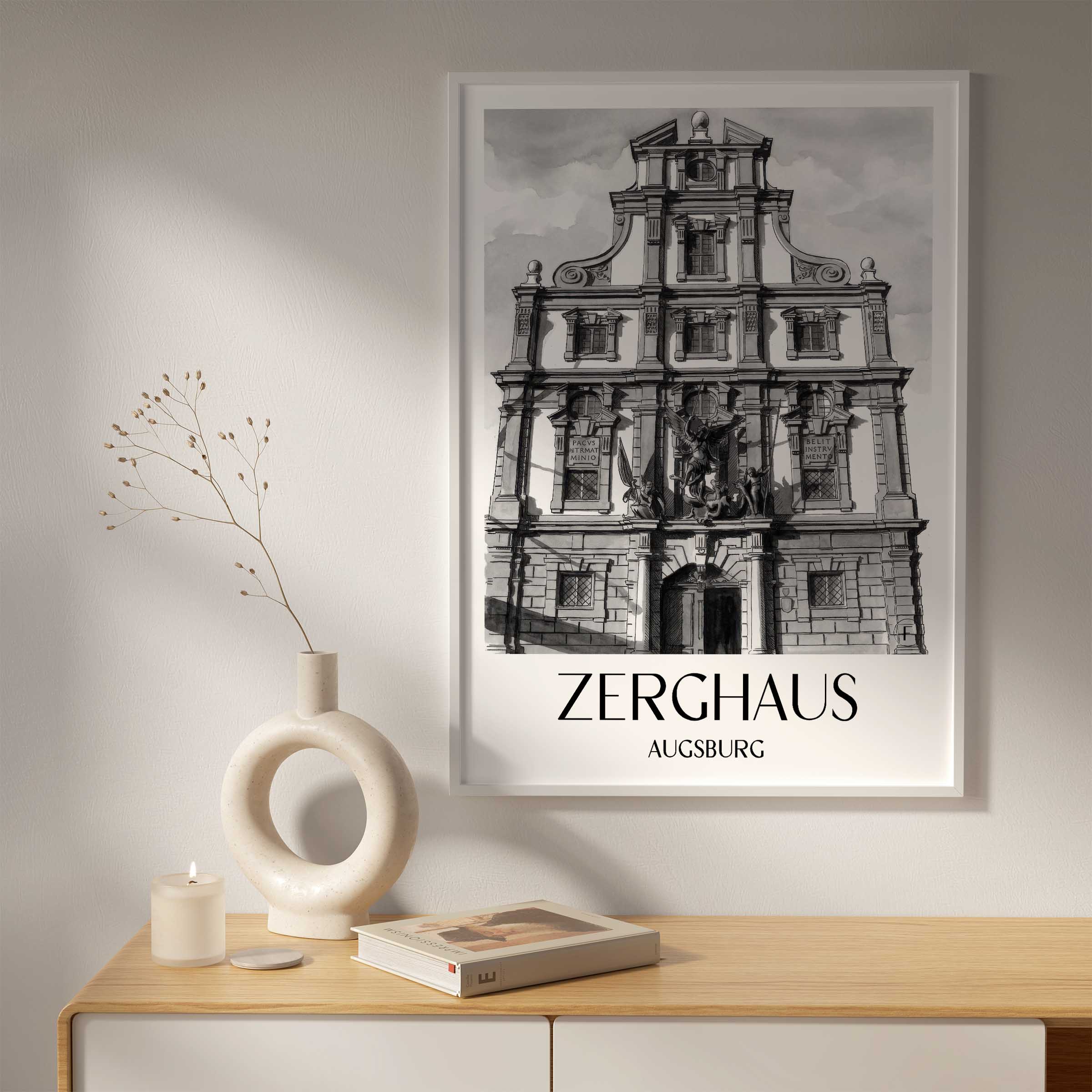 zerghaus-augsburg-deutschland-poster-aquarell-schwarz-weiss