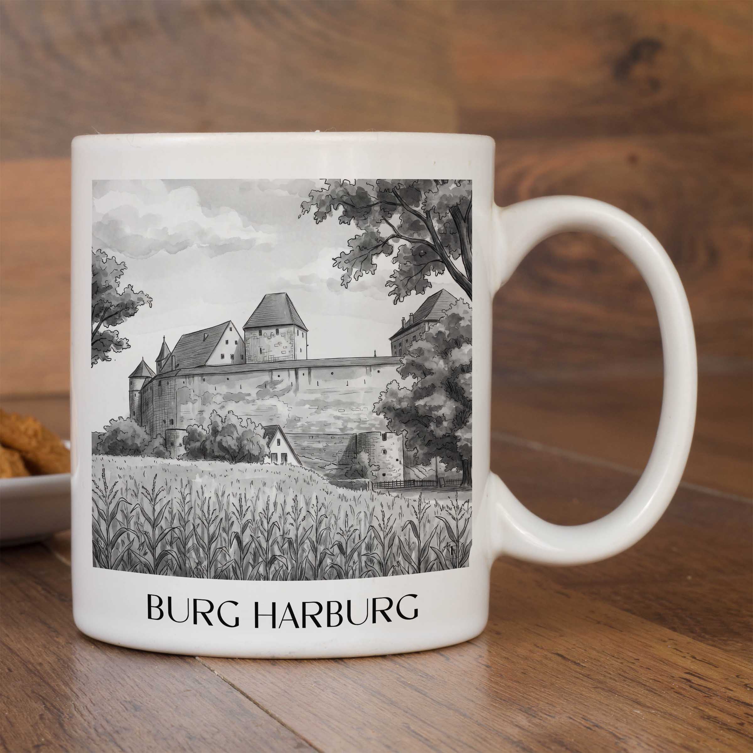 burg-harburg-schwaben-deutschland-kaffeebecher-aquarell-schwarz-weiss