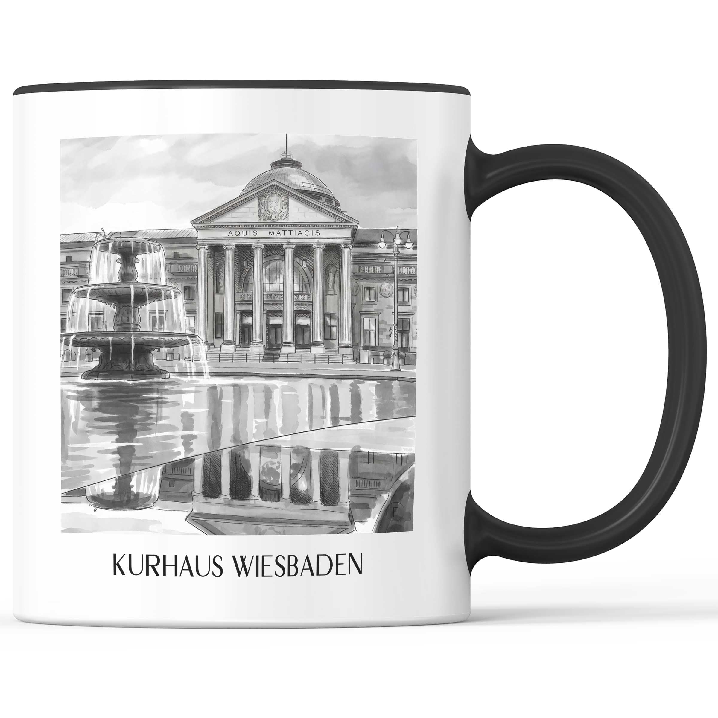 kurhaus-wiesbaden-deutschland-kaffeebecher-aquarell-schwarz-weiss