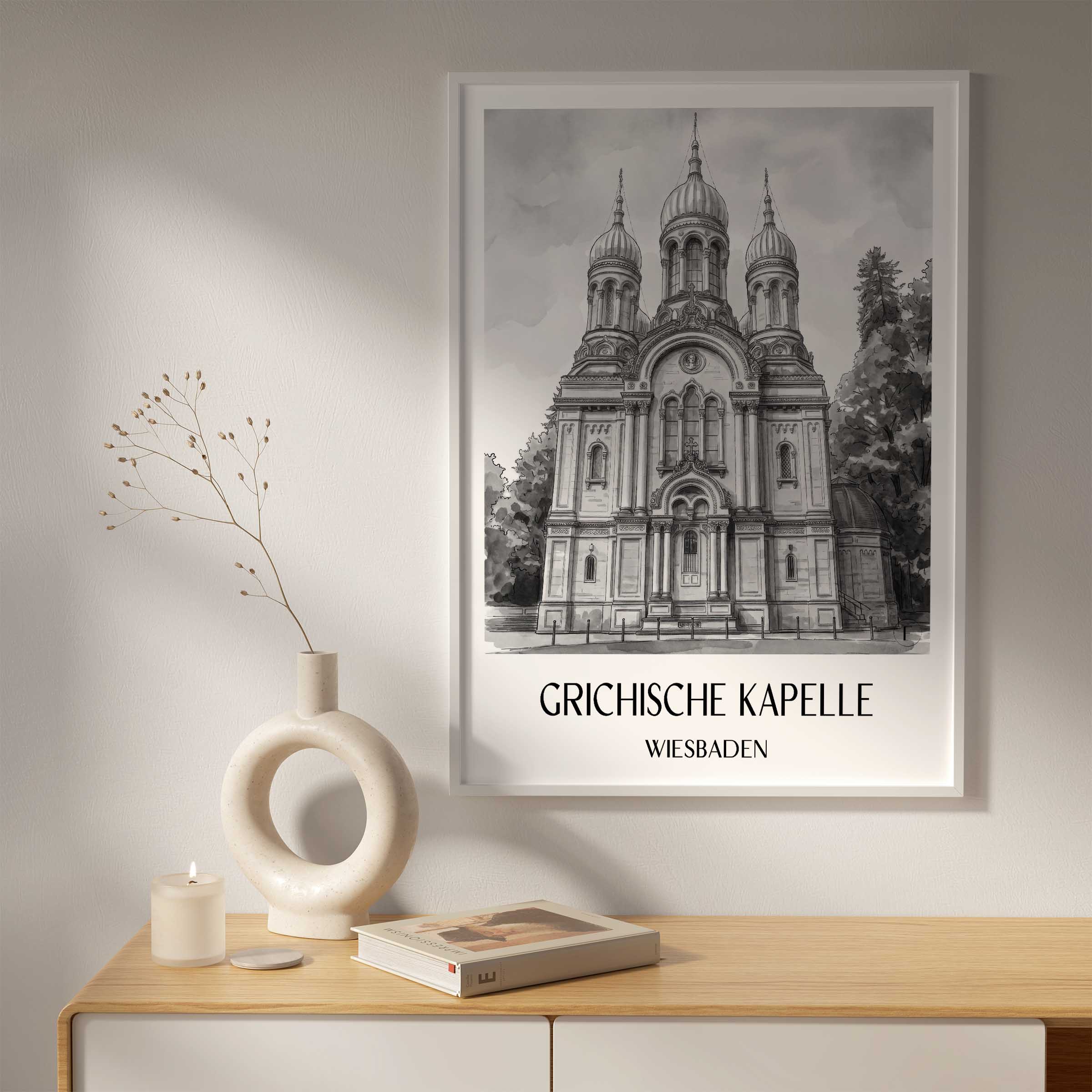 grichische-kapelle-wiesbaden-deutschland-poster-aquarell-schwarz-weiss
