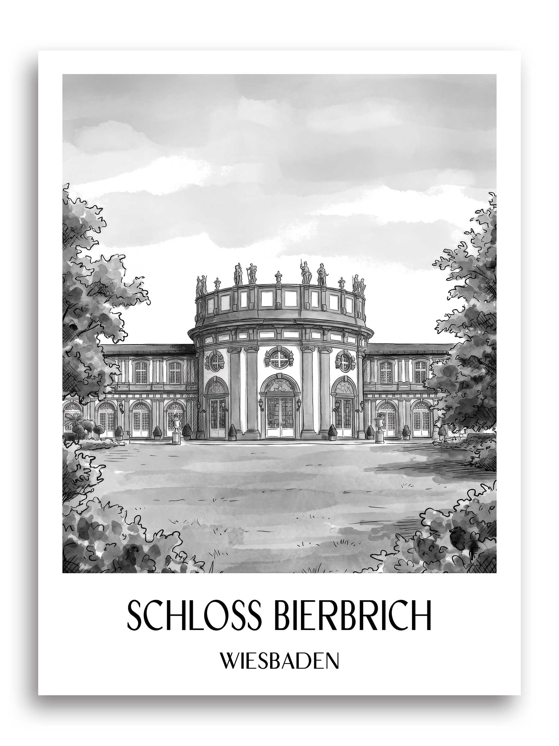 schloss-bierbrich-wiesbaden-deutschland-poster-aquarell-schwarz-weiss