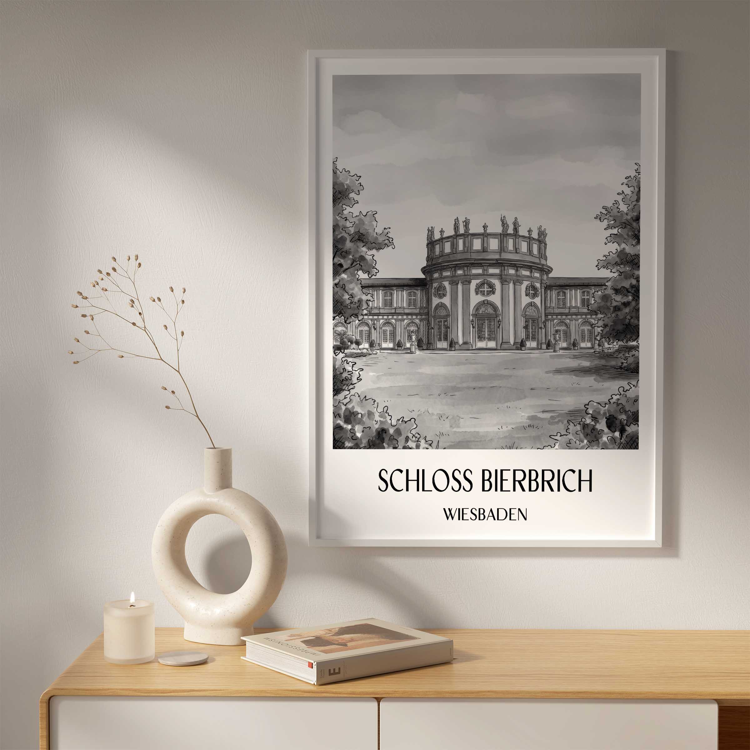 schloss-bierbrich-wiesbaden-deutschland-poster-aquarell-schwarz-weiss
