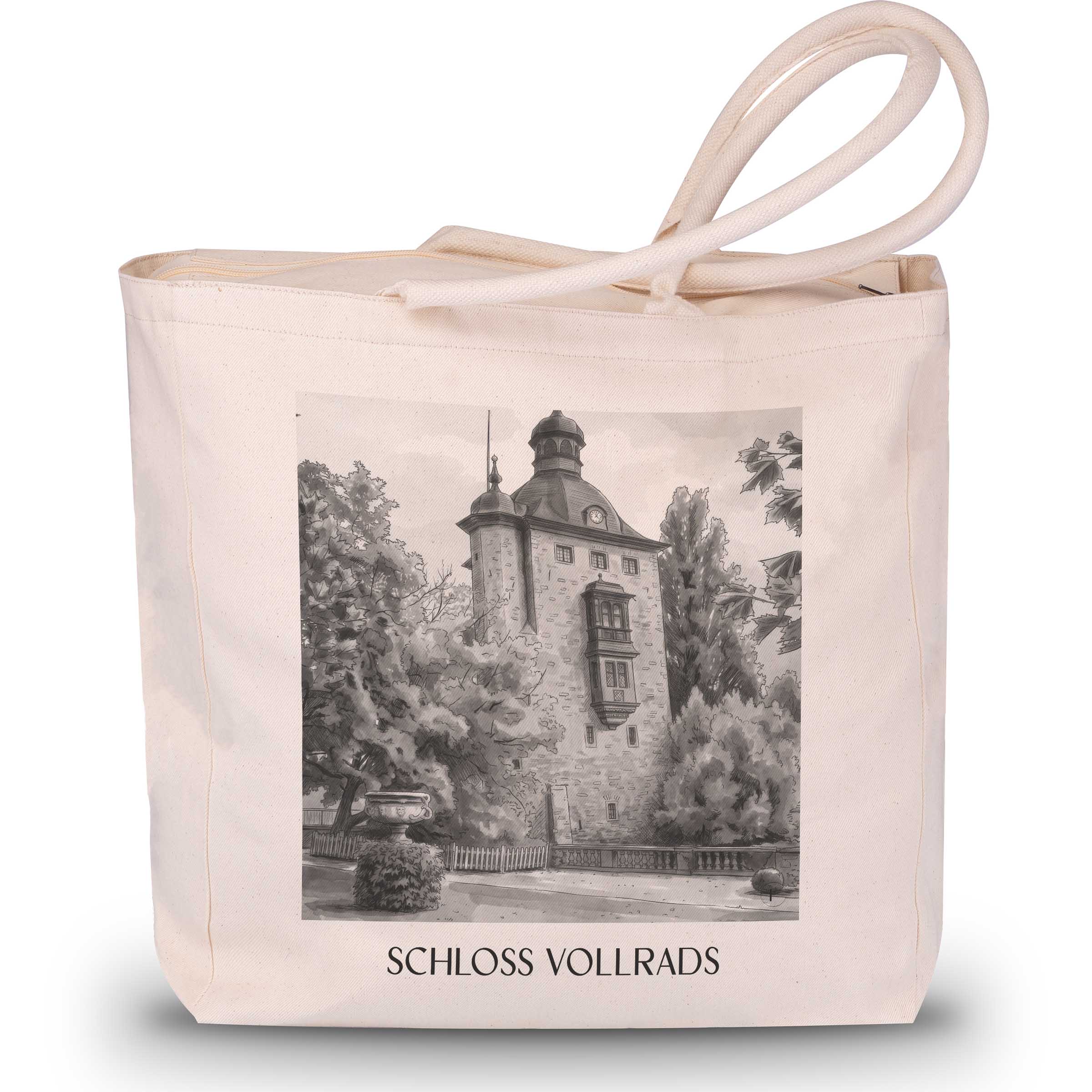 schloss-vollrads-rheingau-deutschland-einkaufstasche-aquarell-schwarz-weiss