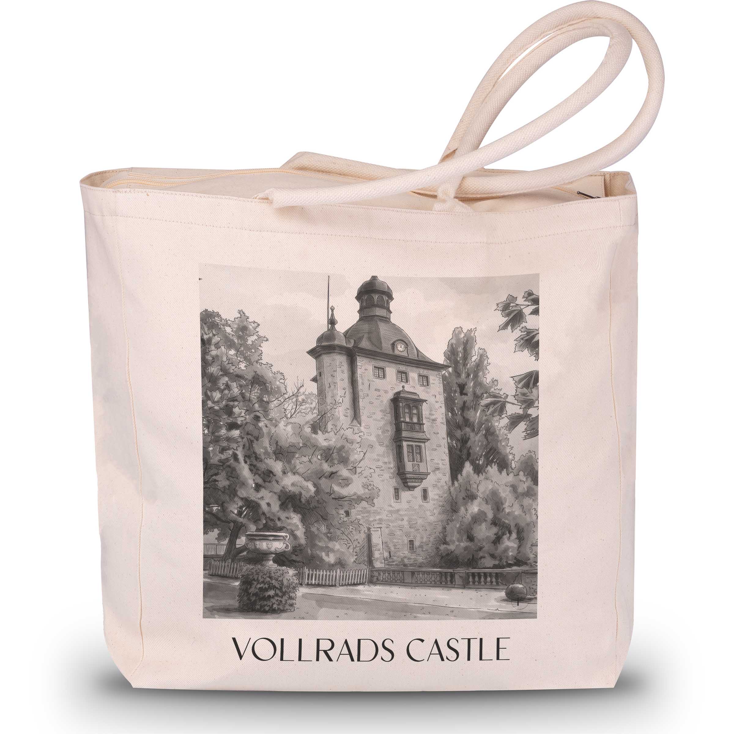 Schloss Vollrads Shopping Tasche - Rheingau - Deutschland Tote Bag - Einkaufstasche im Aquarell Schwarz-Weiß Stil