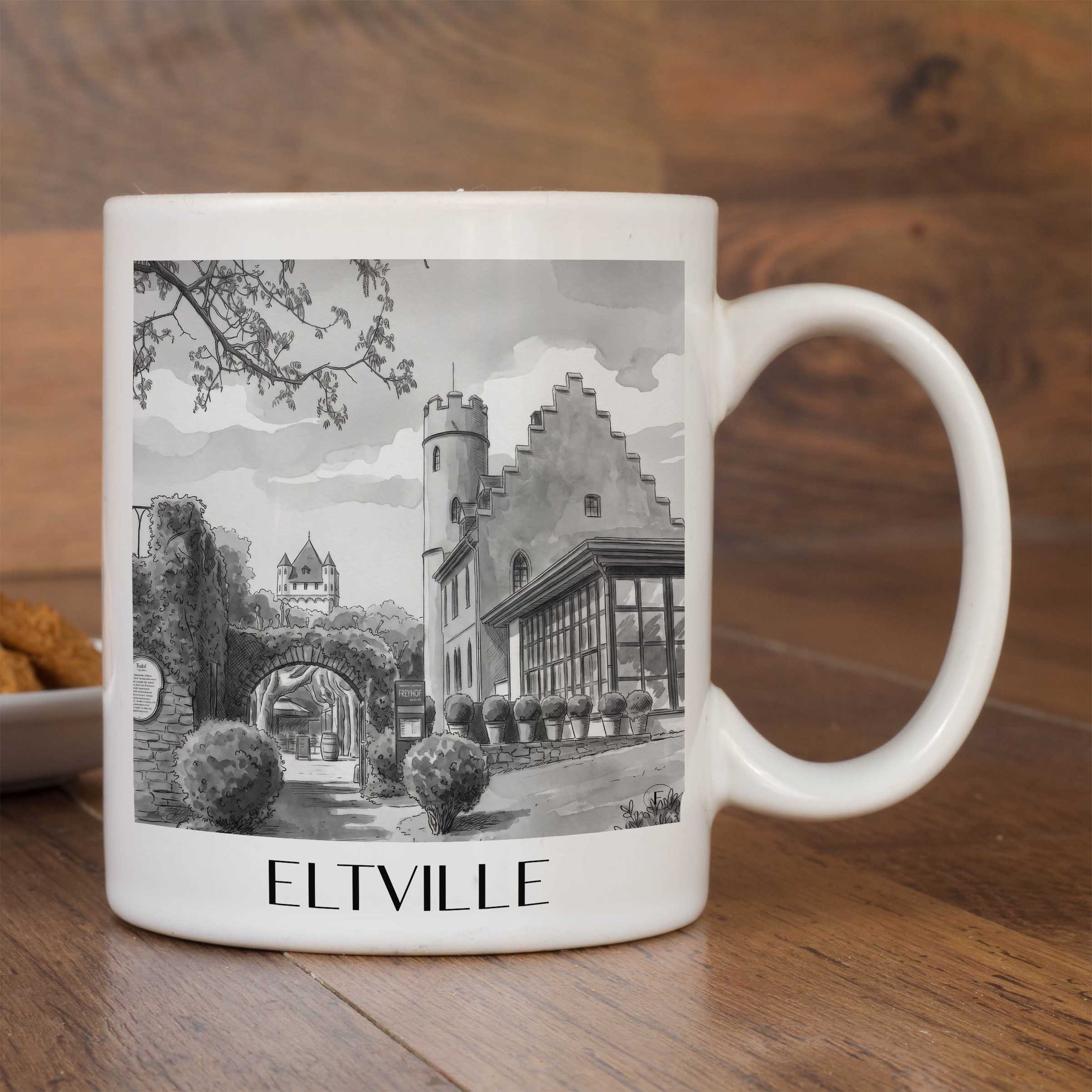 eltville-rheingau-deutschland-kaffeebecher-aquarell-schwarz-weiss