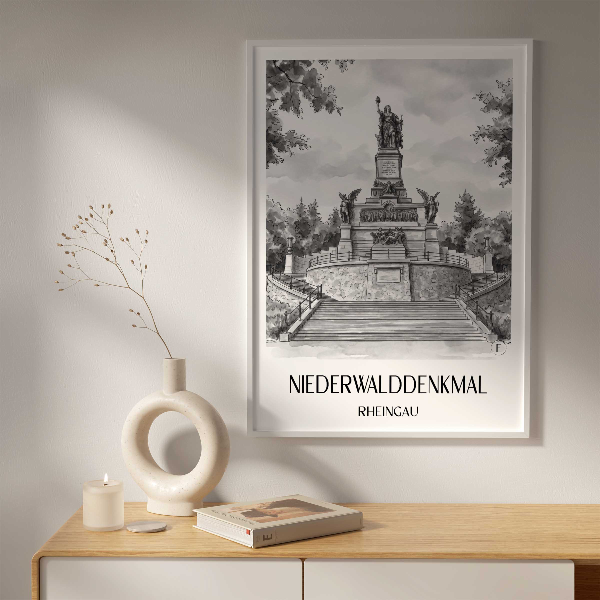 niederwalddenkmal-rheingau-deutschland-poster-aquarell-schwarz-weiss