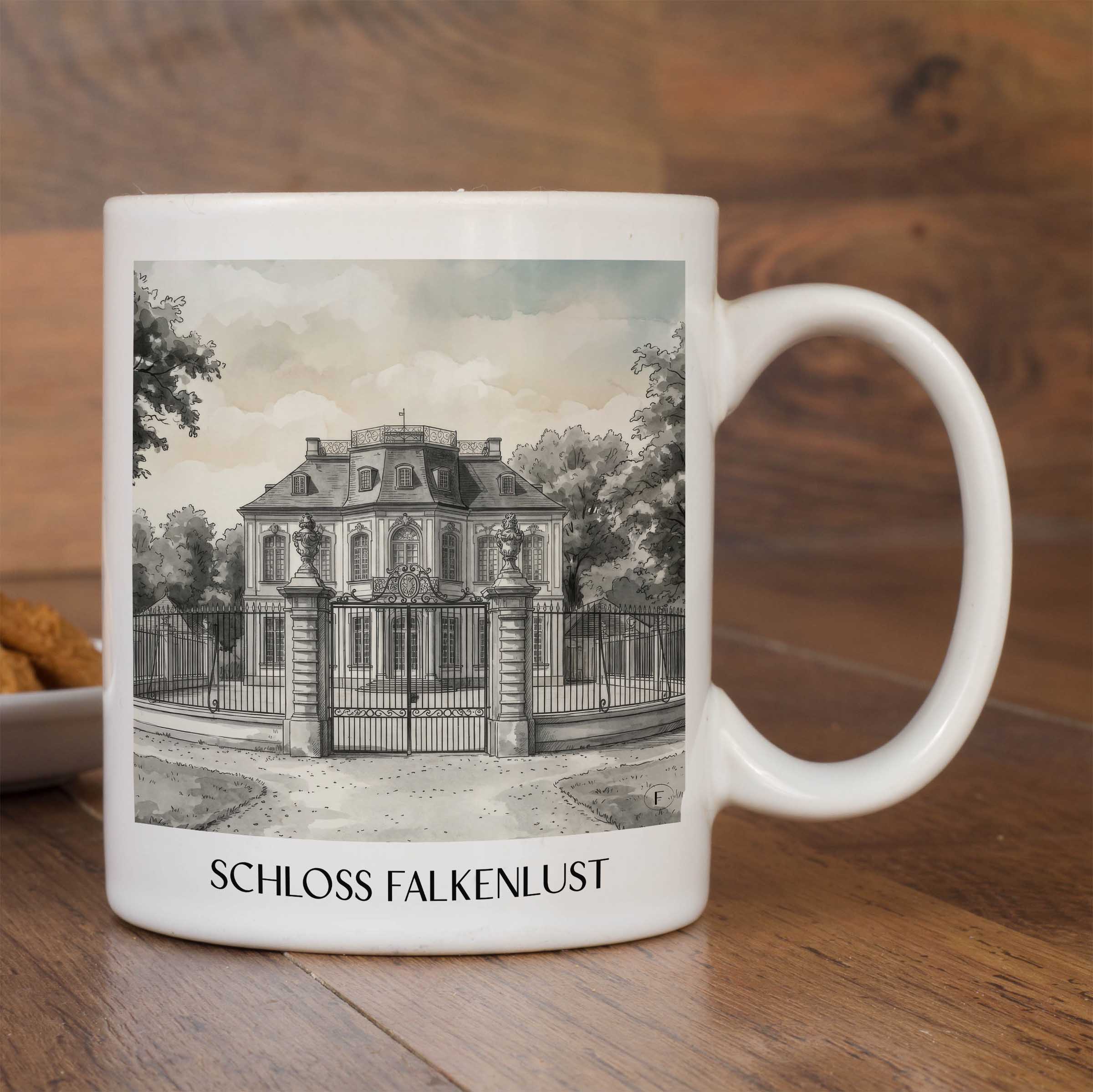schloss-falkenlust-brühl-deutschland-kaffeebecher-aquarell-schwarz-weiss